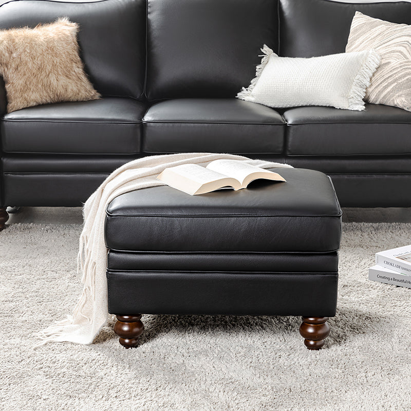 Basilio Modern Genuine Leather Storage Ottoman Bench - Living Room Footrest, Coffee Table & Extra Seating - Perfect for Home, Office & Bedroom