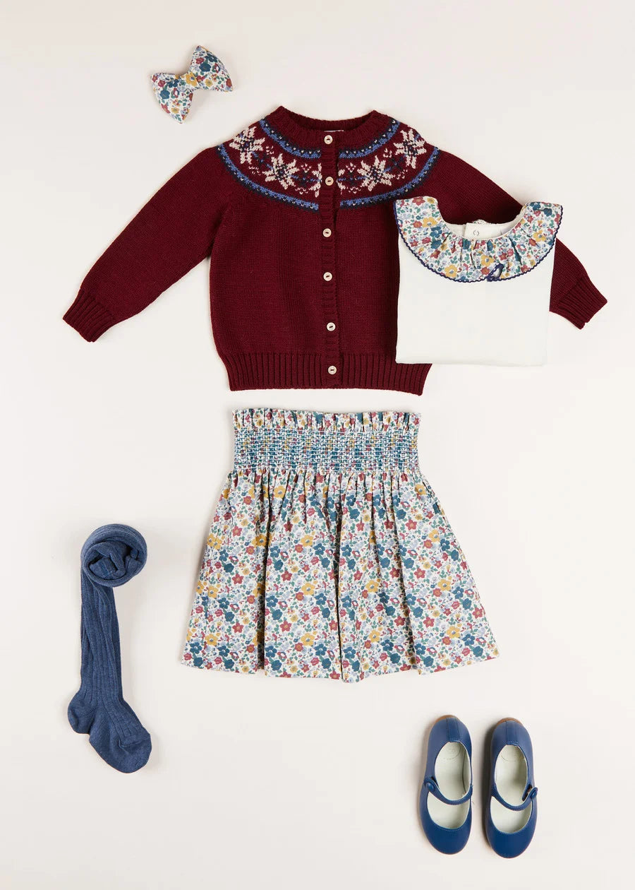 Classic Burgundy Fair Isle Cardigan for Women - Cozy Winter Sweater with Nordic Patterns - Perfect for Christmas, Holiday Parties & Casual Outfits