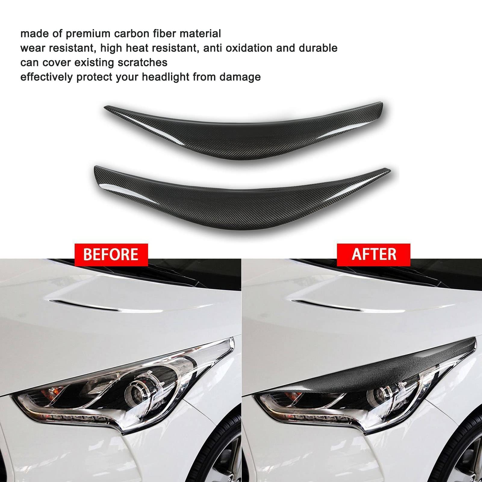 Carbon Fiber Headlight Eyebrow Cover for Hyundai Veloster 2011-2017 - Durable & Stylish Upgrade - Perfect for Car Enthusiasts & Custom Builds