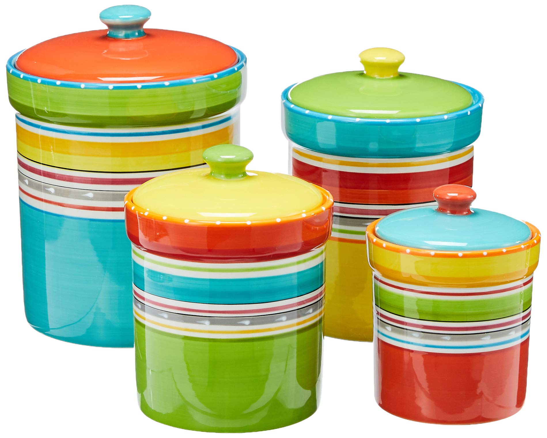 Colorful Striped 4-Piece Airtight Ceramic Canister Set for Flour, Sugar, Coffee & Pantry Storage - 24oz to 128oz Kitchen Organization Jars with Lids - Perfect for Mexican-Themed Kitchens, Fiesta Decor & Gift Giving