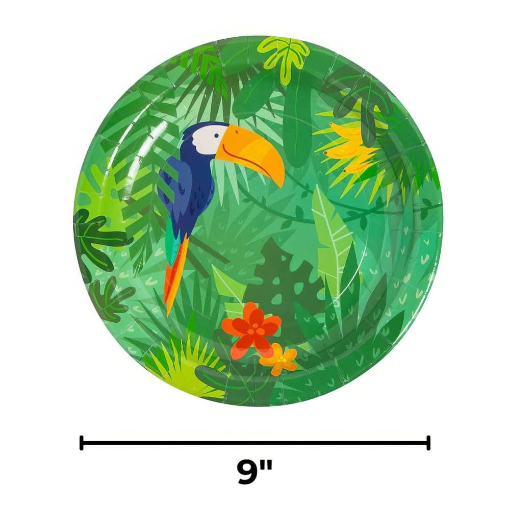 Fun Express Toucan Jungle Tropical Party Paper Dinner Plates - 8 Pack Leaf Themed Disposable Tableware for Birthday, Wedding, Baby Shower & Holiday Celebrations - Perfect for Desserts, Snacks & Outdoor Events