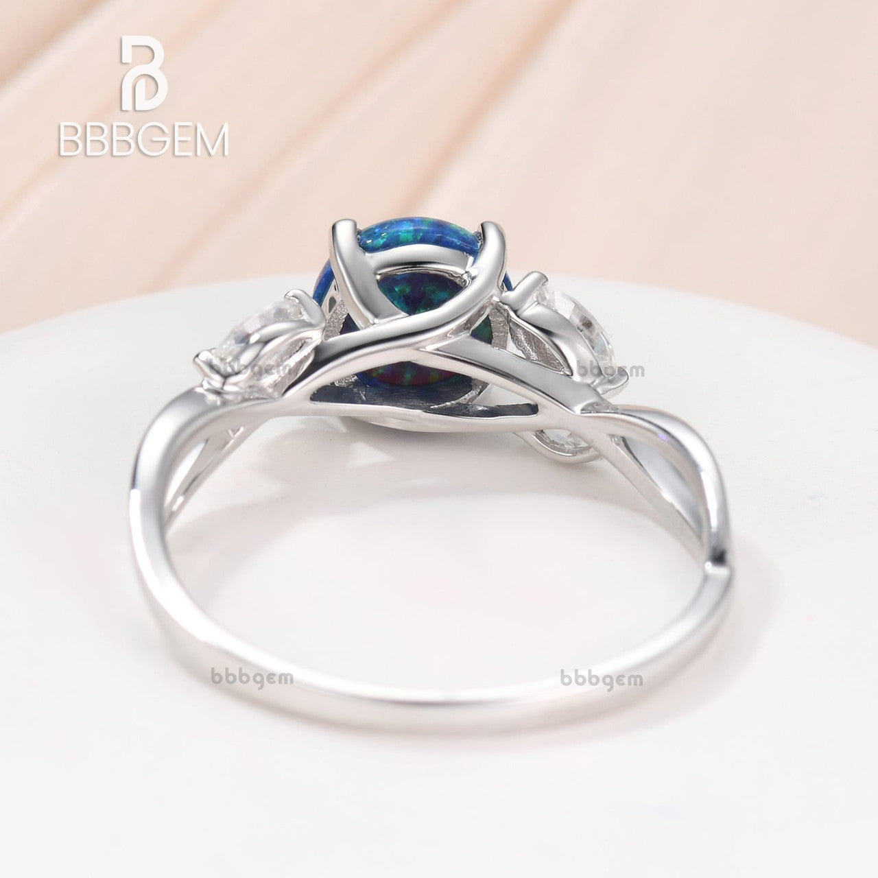 14K/18K Rose Gold Black Blue Opal Moissanite Engagement Ring - Art Deco Style for Wedding, Proposal & Anniversary Gifts