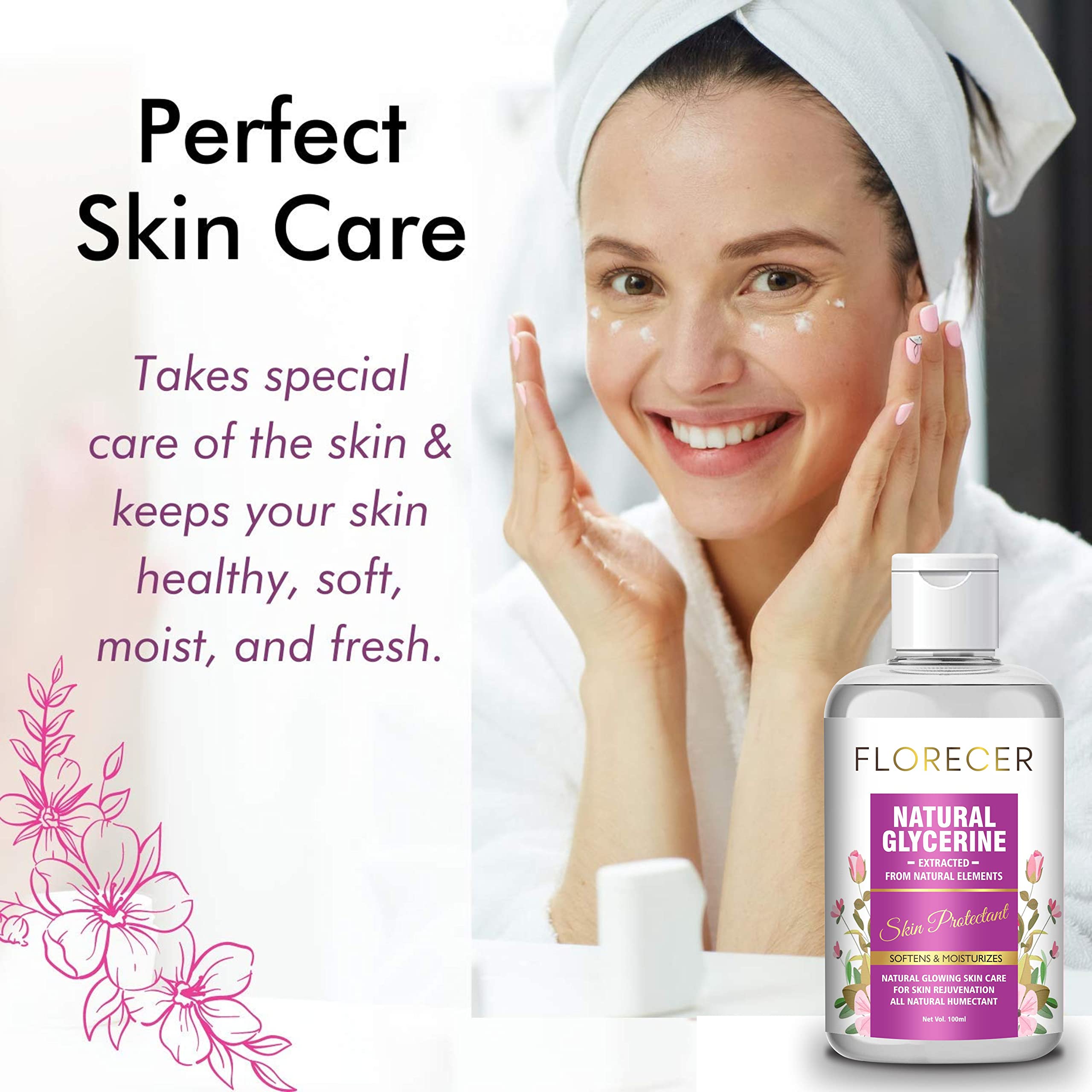 Florecer Pure Glycerin for Face & Skin Care (100ml) & Organic Kasturi Turmeric Powder for Glowing Skin (100g) - Hydrating Moisturizer & Natural Brightening Treatment for Dry Skin & Dark Spots | DIY Face Masks & Beauty Routine