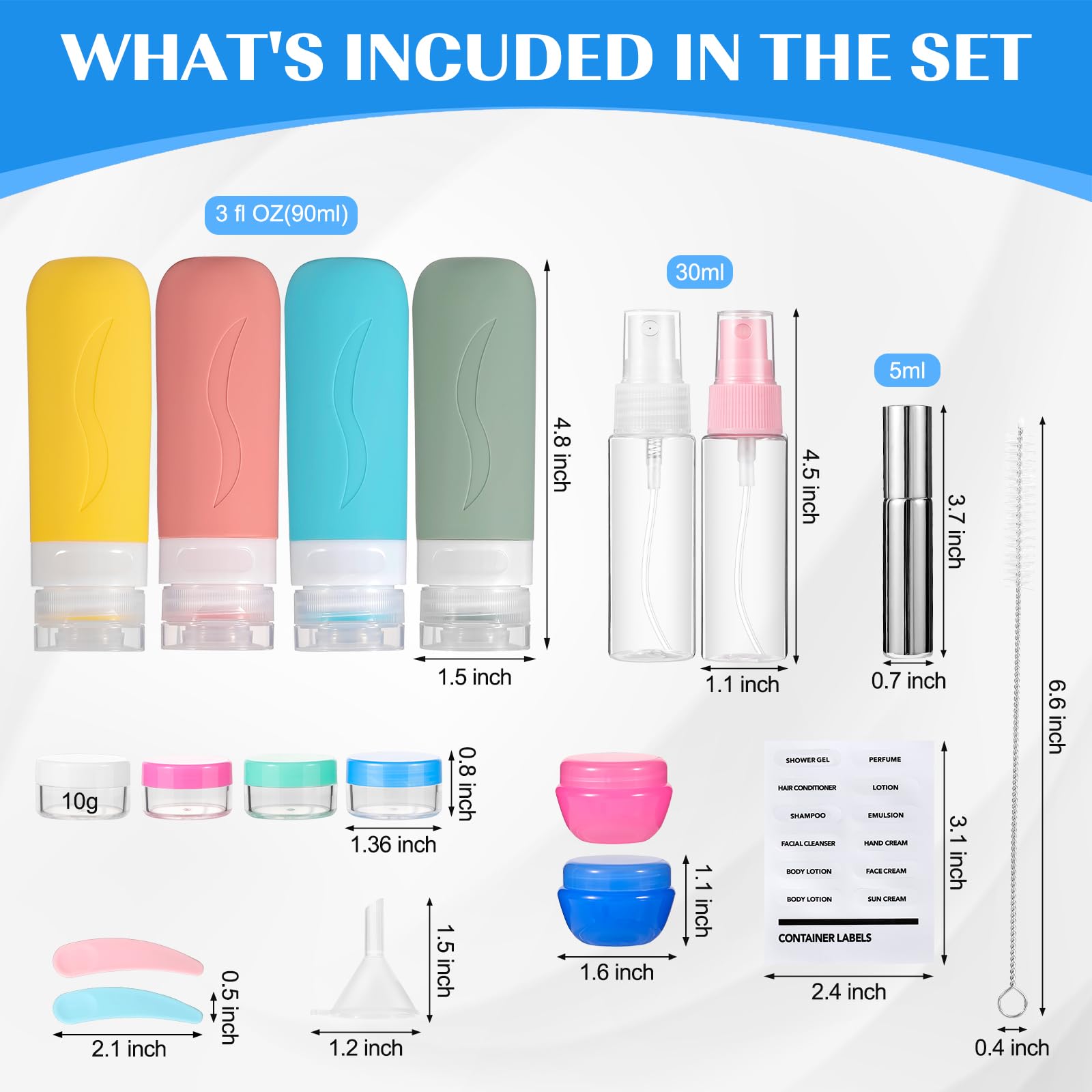 19 Pack Travel Size Toiletries Containers Set - Refillable Leak Proof Perfume Bottles & TSA Approved Clear Toiletry Bag for Women | Perfect for Airplane Carry On, Vacation Essentials & Gym Must Haves