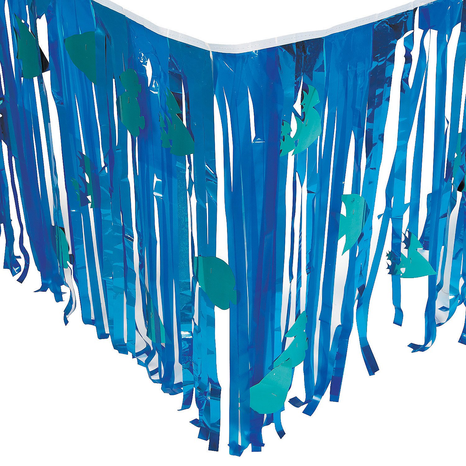 Under The Sea Metallic Fringe Plastic Table Skirt with Cutouts - 54 Inch Party Table Cover for Ocean Theme Decorations, VBS Vacation Bible School Supplies, Birthday & Wedding Events - 1 Piece