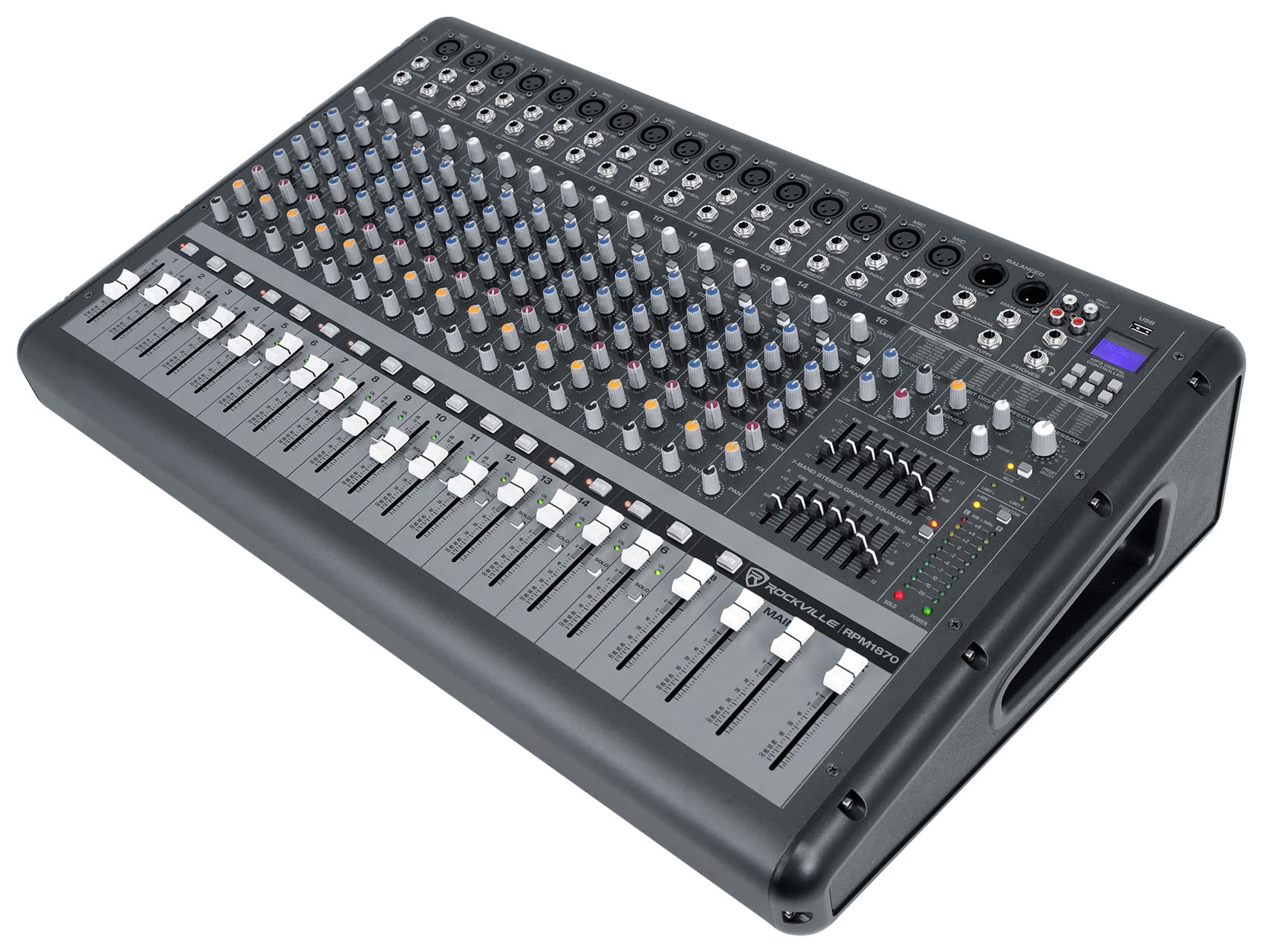 Rockville RPM1870 18-Channel 6000W Professional Powered Mixer with USB, Built-In Effects & 16 XDR2 Mic Preamps – Perfect for Live Bands, DJs, and Studio Recording