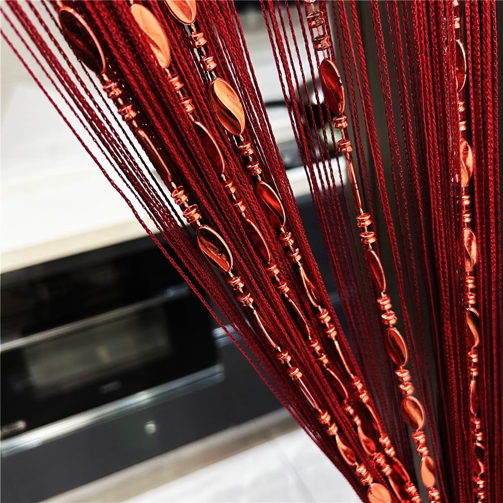 100cm x 200cm Decorative Beaded Door Curtain - Split Fringe Wall Panel, Window Room Divider for Wedding, Coffee House, Home Decor (Red Wine 25) - Perfect for Bohemian Style Interior, Bedroom Partition & Doorway Decor