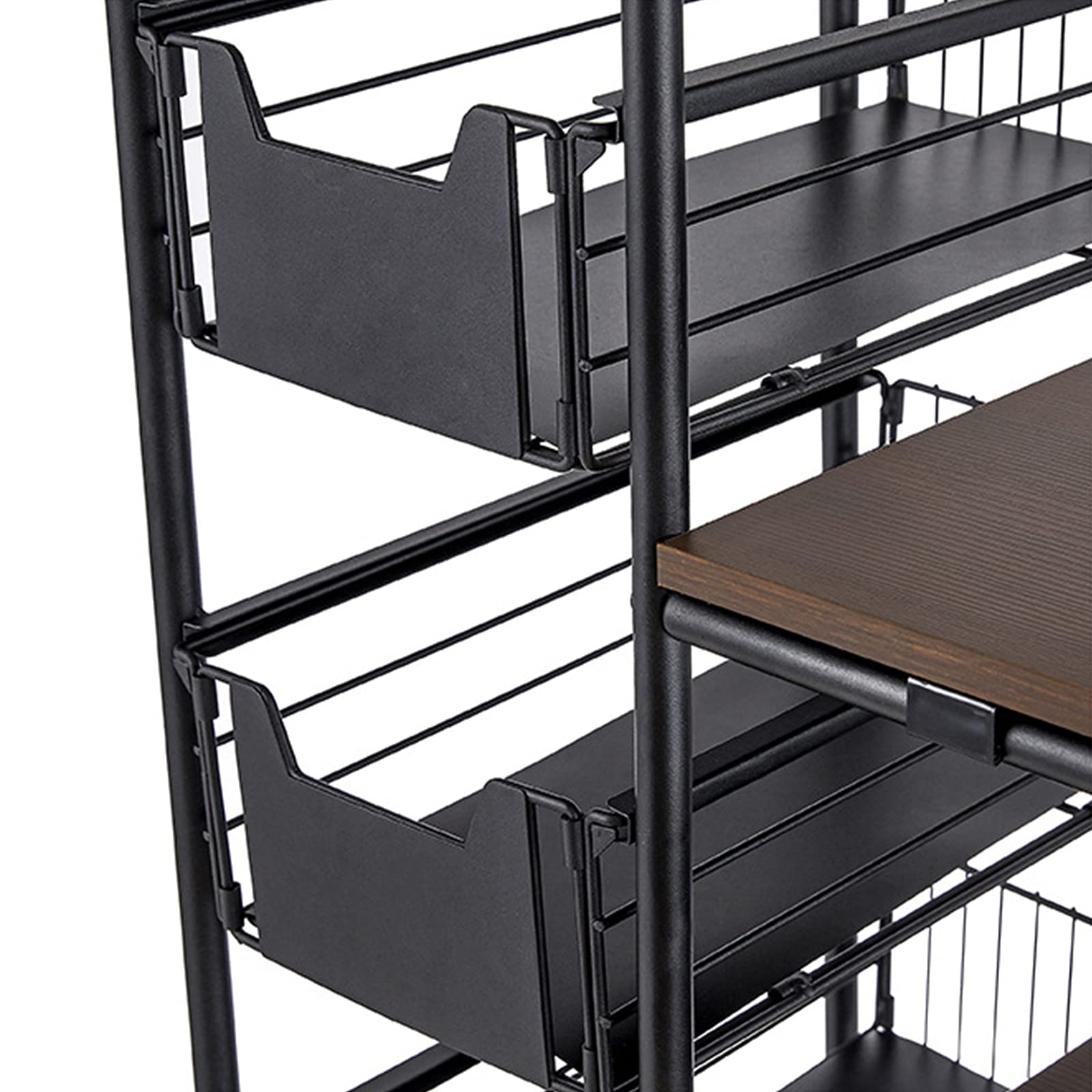 TFCFL 4-Tier Kitchen Storage Cart with Wheels & 4 Push-Pull Baskets - Adjustable Microwave Stand, Utility Shelf Organizer for Small Spaces | Perfect for Kitchen, Pantry, Bathroom or Garage Organization