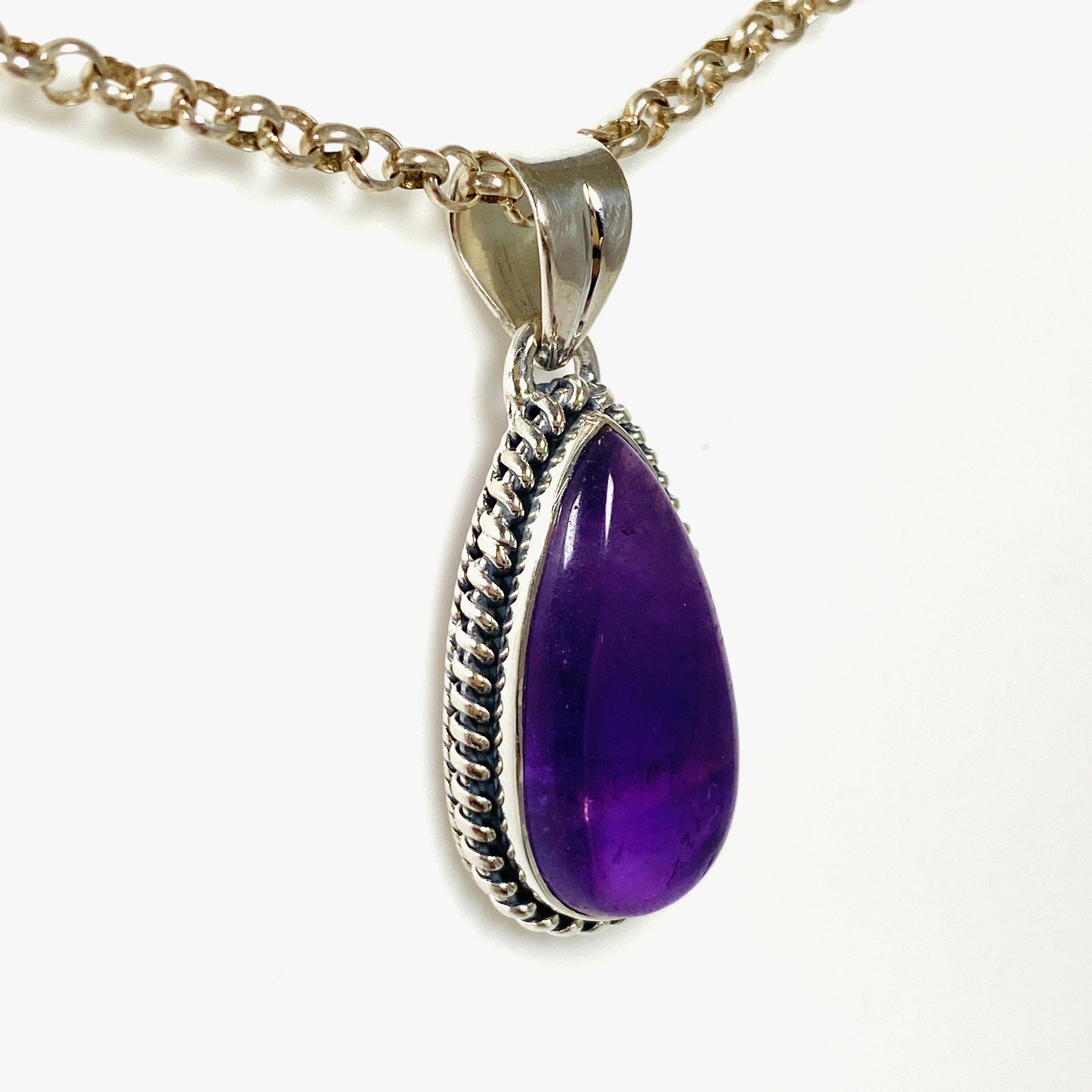 Amethyst Teardrop Pendant with Silver Detailing - KPGJ3945 | Elegant Jewelry for Women, Perfect for Gifts, Weddings & Special Occasions