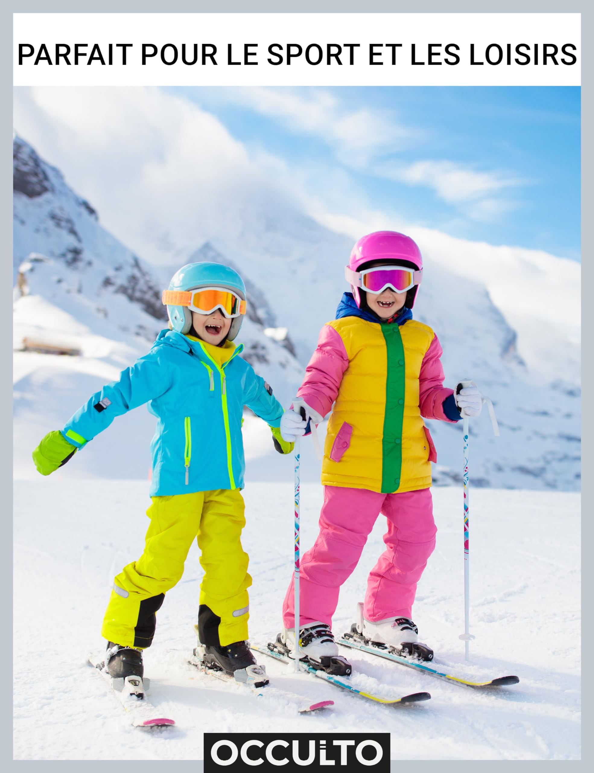 Occulto Kids' Thermal Ski Socks (2 Pairs) - Breathable Winter Socks for Boys & Girls - Warm Padded Snow Socks for Skiing, Snowboarding & Outdoor Winter Activities