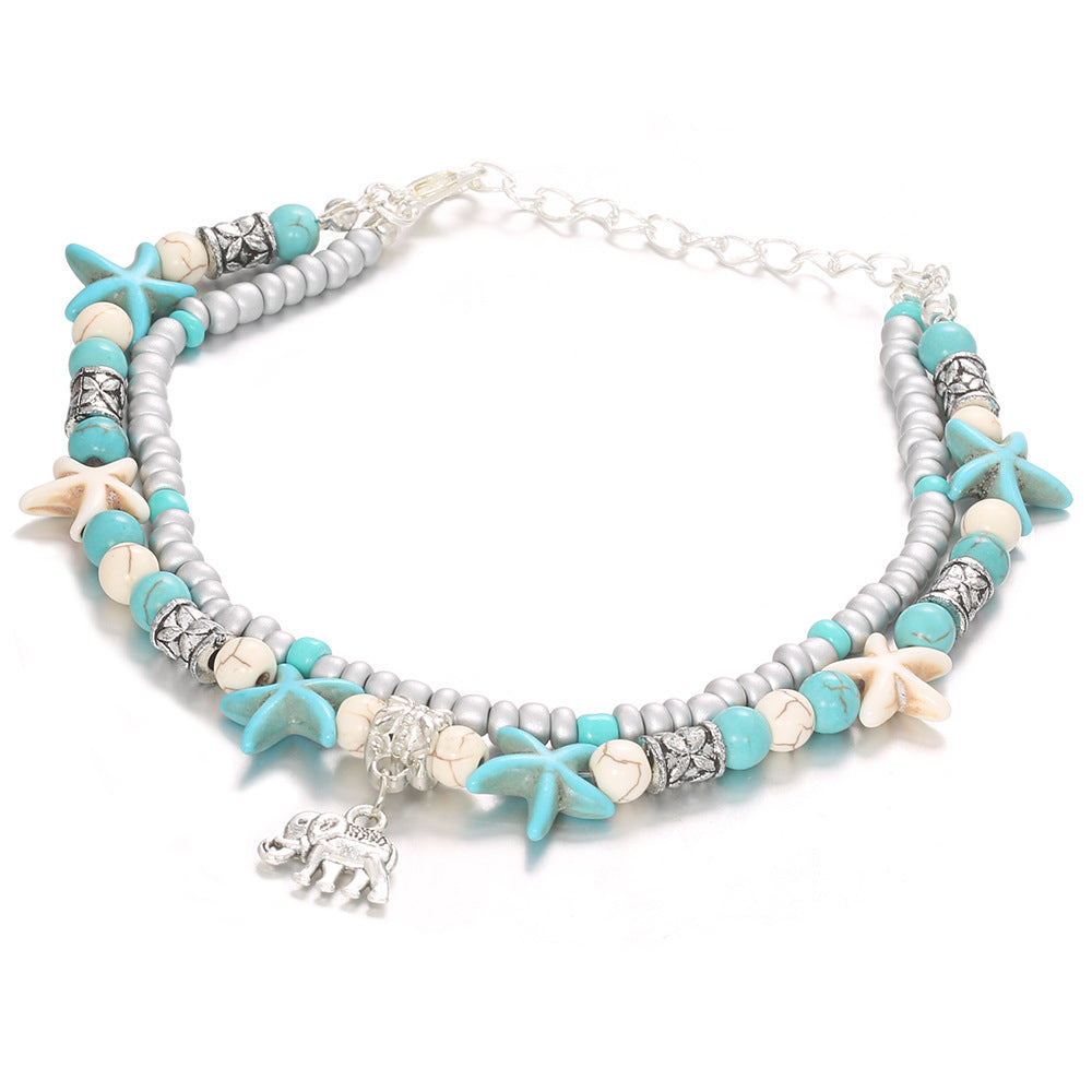 Double Sea Star Rice Bead Jewelry - Handmade Boho Beach Bracelet for Yoga, Meditation & Summer Vacation Accessories