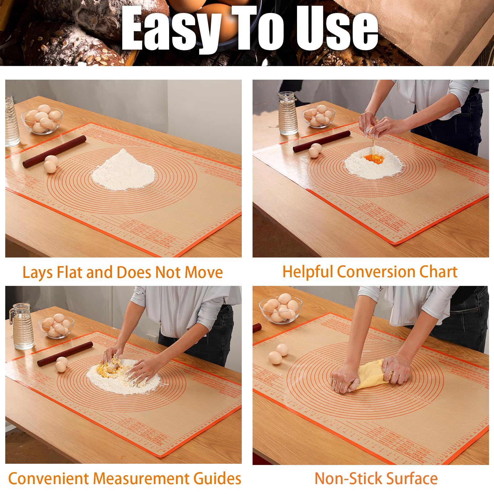Non-Stick Silicone Baking Mat 34x26 Inch - Premium Pastry Dough Rolling Board for Pie Crust, Fondant, Pasta & Pizza - Heat Resistant Kitchen Counter Mat for Baking, Cooking & Food Prep