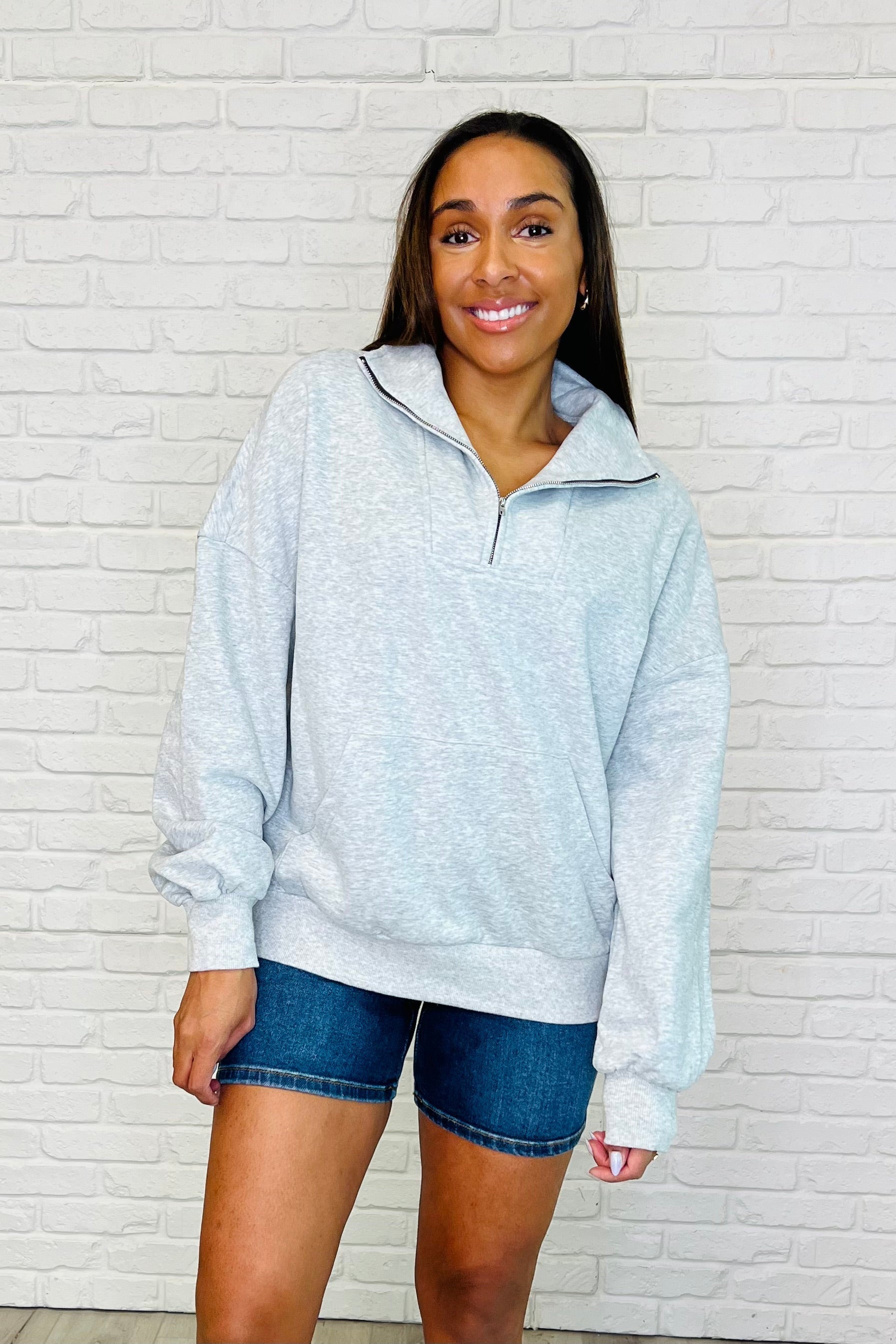 Bonbon Delight Grey Half Zip Pullover Sweatshirt | Women's Casual Fleece Top for Fall & Winter | Perfect for Workouts, Lounging & Outdoor Activities