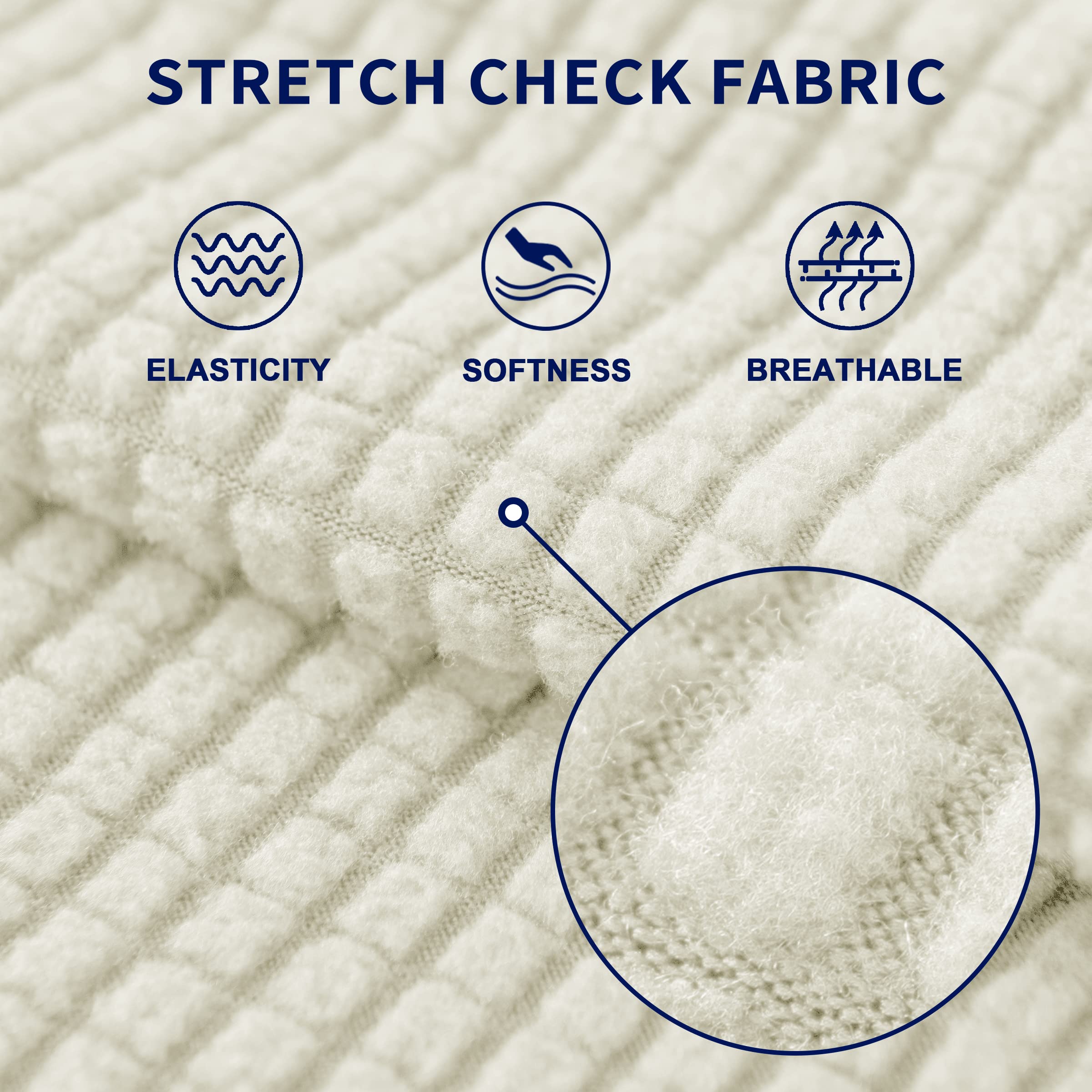 SUBRTEX Stretch Sofa Slipcover 2-Piece Set - Washable Jacquard Fabric Couch Cover for 3-Seater Sofa, Small Check Pattern (Ivory) | Perfect for Living Room Furniture Protection & Home Decor Upgrade
