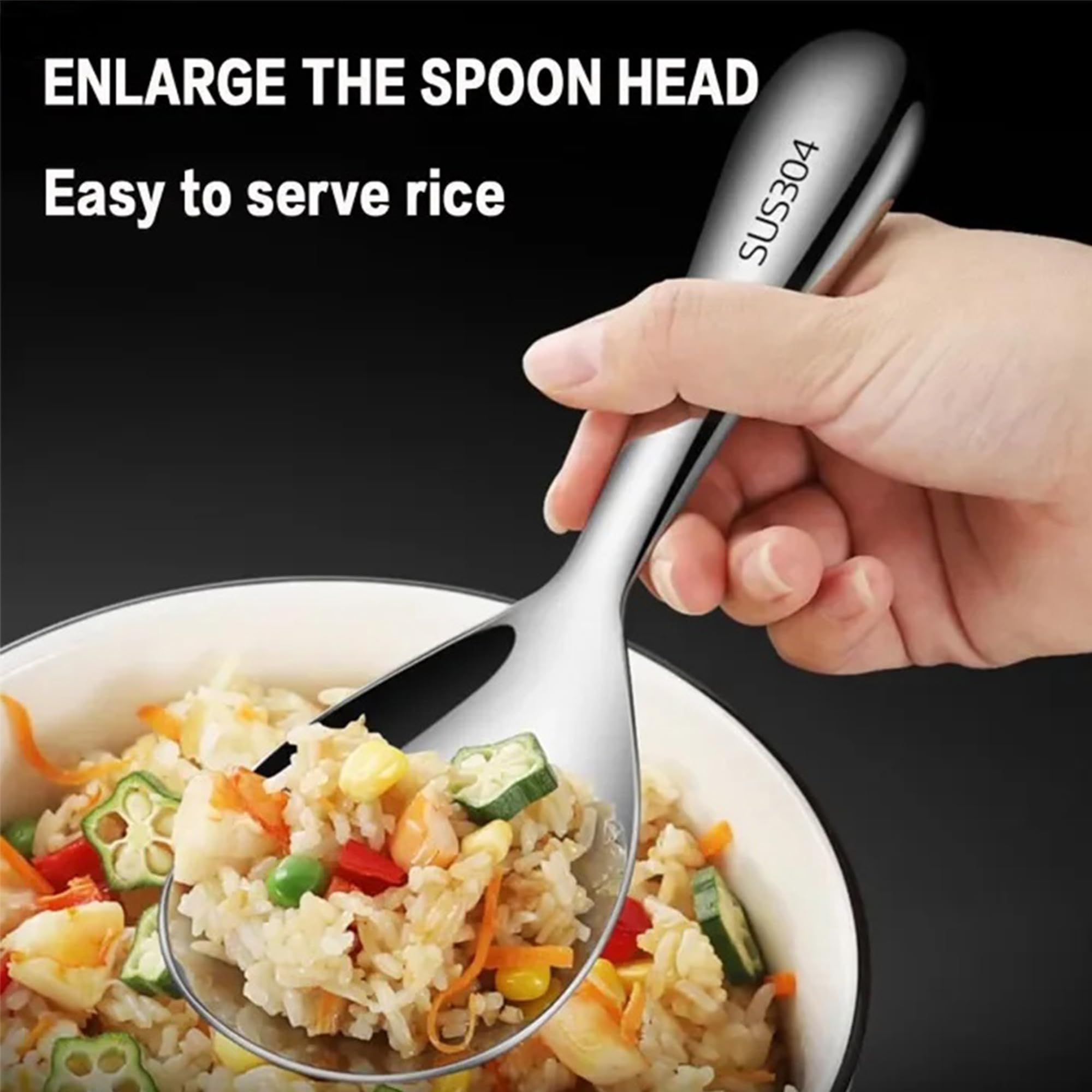 Comicfs 2-Pack 304 Stainless Steel Rice Spoon - Thickened Nonstick Rice Paddle, Scooper & Spatula - Perfect for Rice Cooker, Food Serving & Kitchen Use - Ideal for Home, Restaurant & Hotel (Bright)