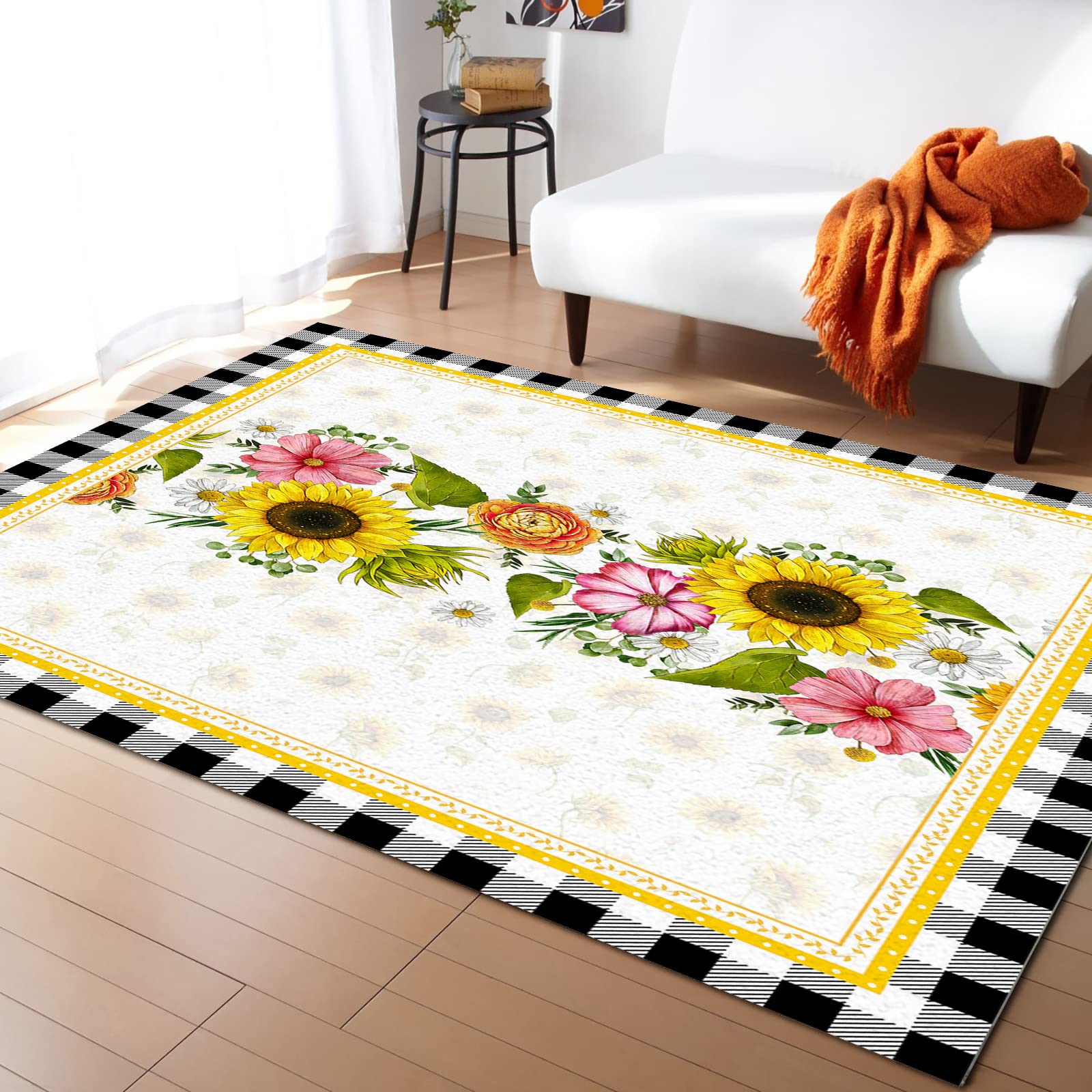 Sunflower Non-Slip Washable Indoor/Outdoor Rug 2x3ft - Bathroom Mat, Front Door Carpet, Bedroom & Kitchen Floor Decor - Perfect for Home, Patio, and Entryway