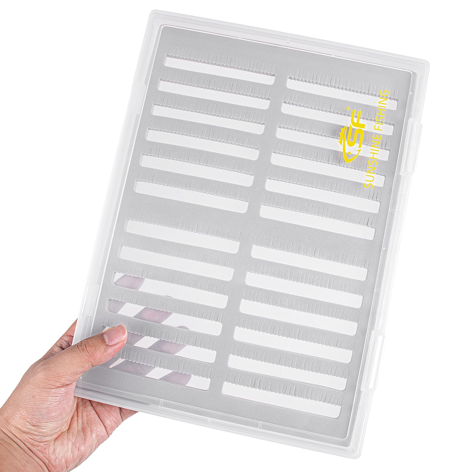 SF Collection Clear A4 Super Large Capacity Fly Fishing Box with Slit Foam - Waterproof Hook & Tackle Storage for Competition, Travel & Outdoor Fishing Gear Organization