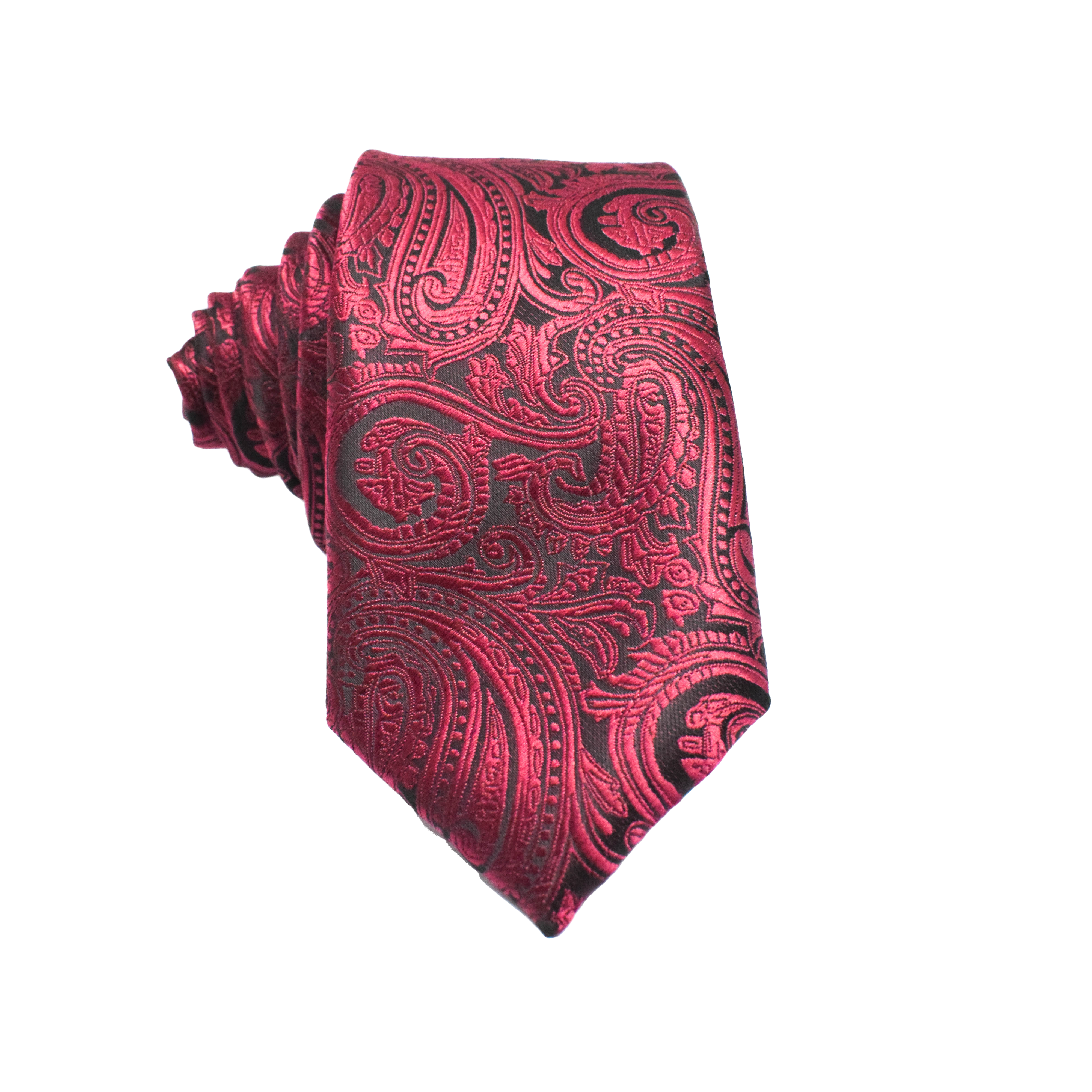 Stylish Red Paisley on Black Skinny Tie for Men - Elegant Formal Necktie for Weddings, Business Meetings & Special Occasions