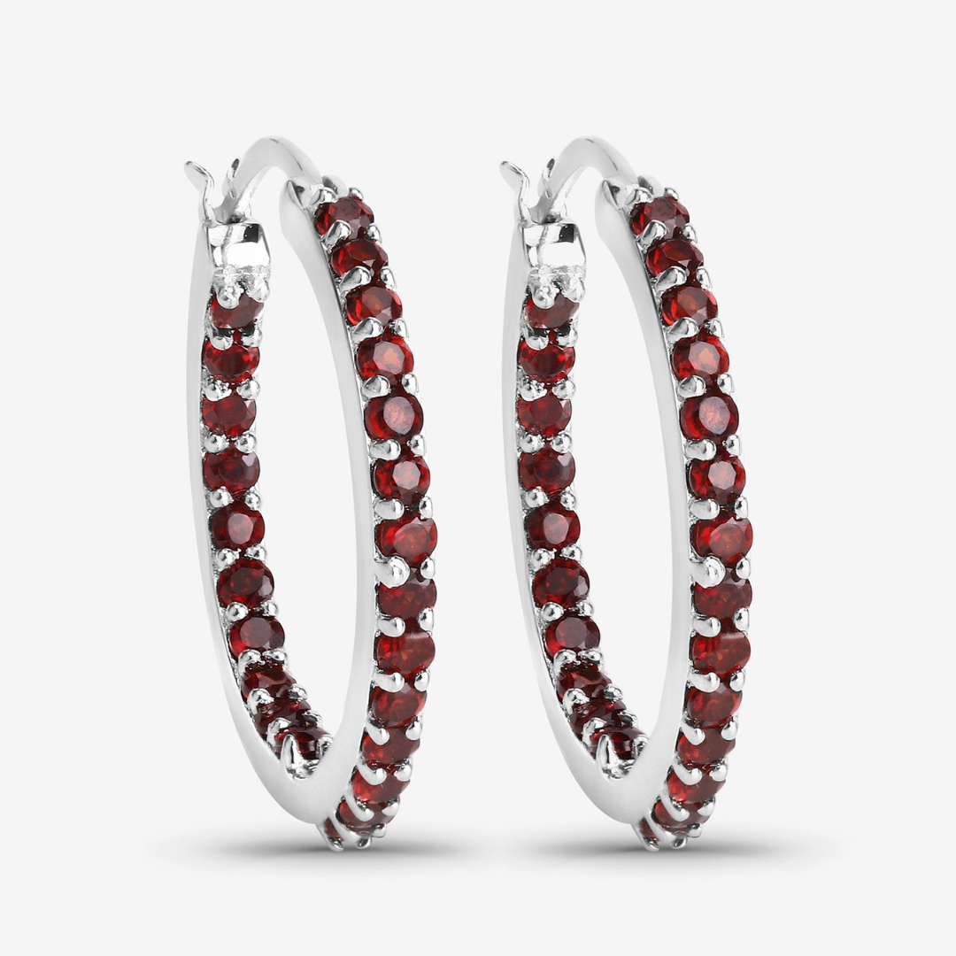 Natural Garnet Hoop Earrings for Women - 925 Sterling Silver Dangle Earrings - Perfect for Everyday Wear, Parties & Gifts