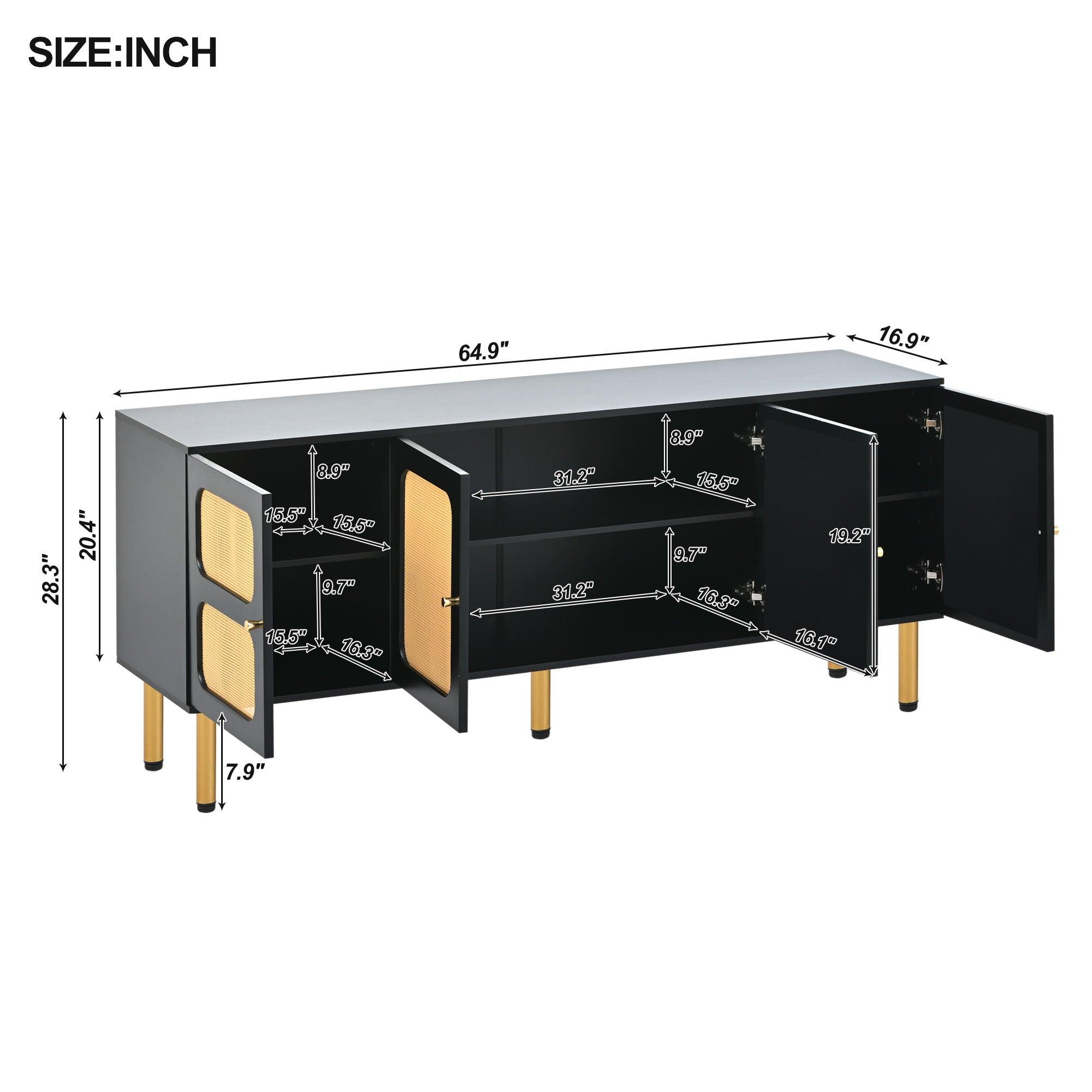 Boho Style TV Stand with Rattan Door - 70