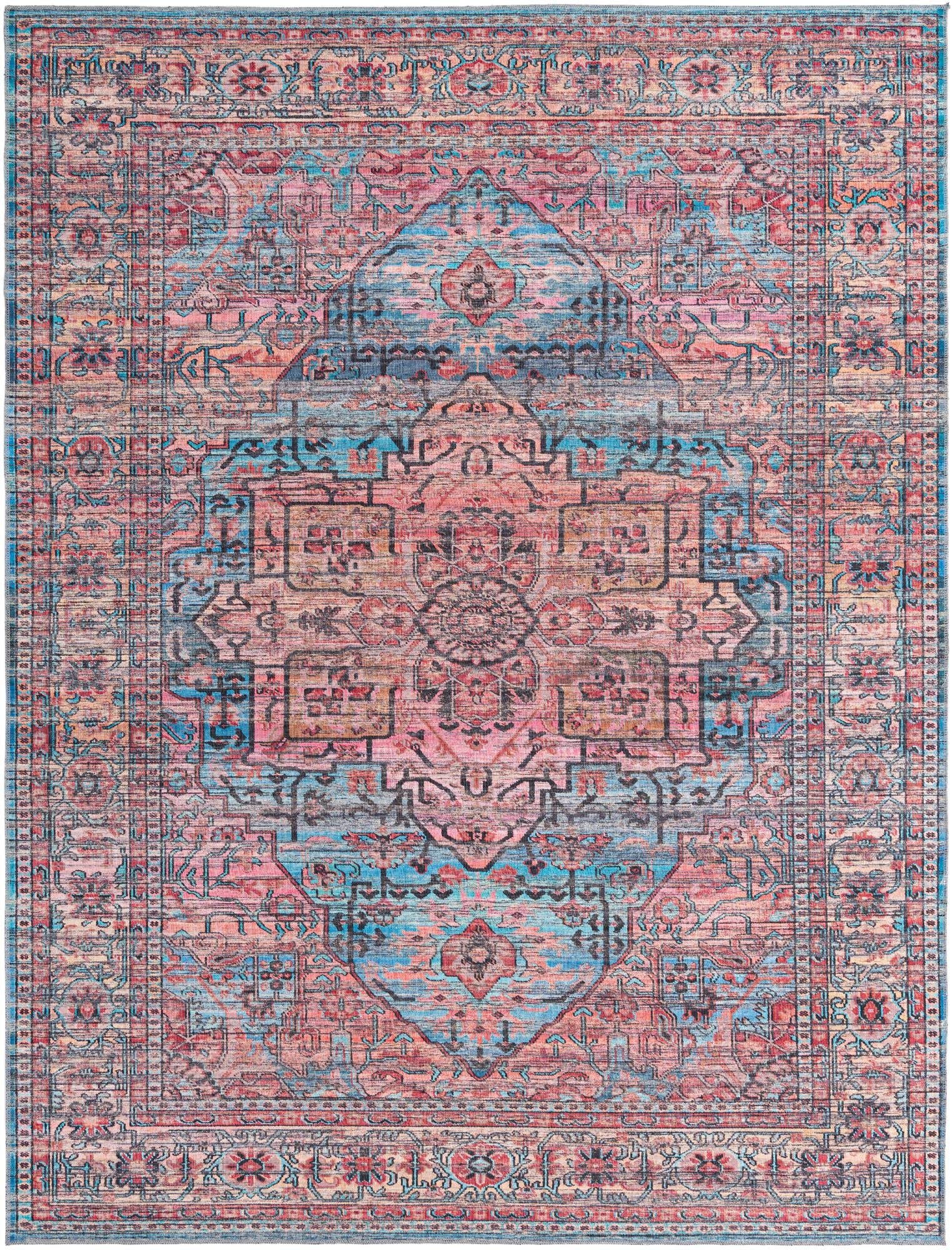 Washable Blue Low-Pile Rug 9' x 12' - Maahru Collection by Rugs.com | Soft & Durable for Living Rooms, Dining Areas & Open Spaces | Perfect for High-Traffic Areas & Pet-Friendly Homes