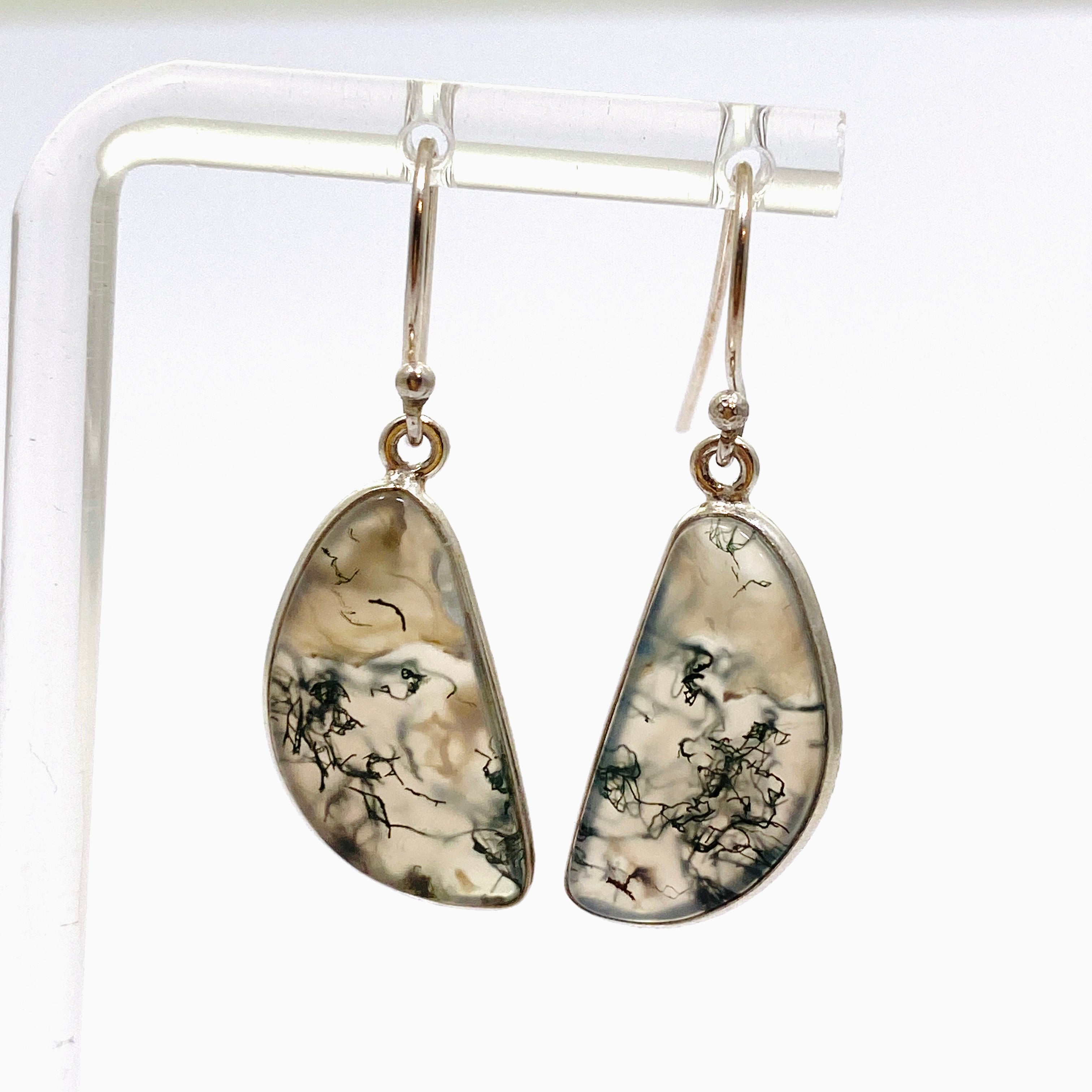Natural Moss Agate Freeform Cabochon Earrings - Handmade Dangle Earrings for Women - Perfect for Boho Style, Wedding & Everyday Wear - KEGJ1544