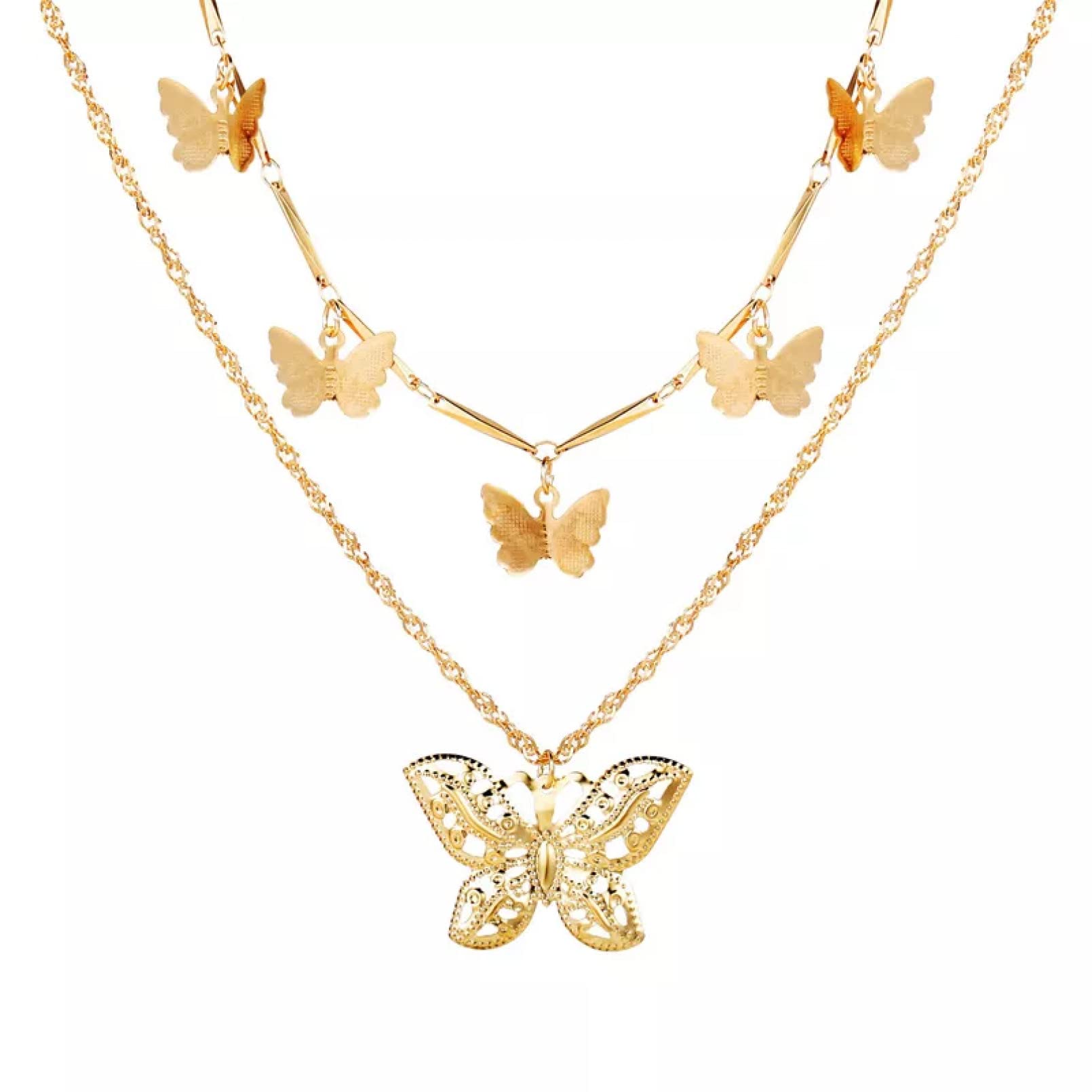 Elegant Butterfly Pendant Necklace for Women - Double Layer Chain Jewelry Gift Set, Perfect for Parties, Date Nights & Special Occasions