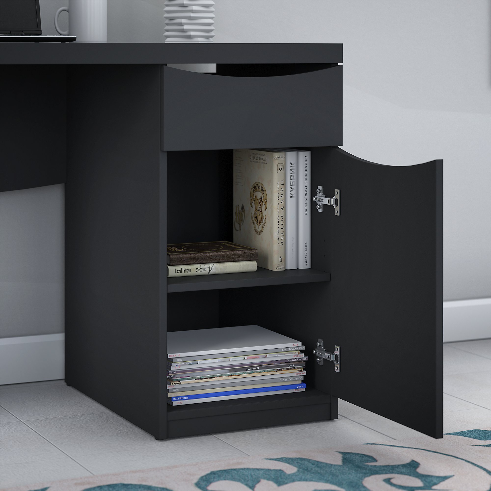 Bush Furniture Montrese Computer Desk in Classic Black - Home Office Desk for Work & Study, Compact Writing Desk for Small Spaces