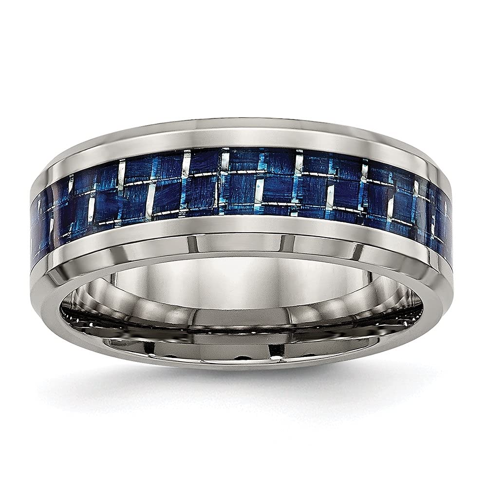 Titanium 8mm Blue Carbon Fiber Wedding Band Ring for Men - Polished Finish, Comfort Fit, Durable & Lightweight - Perfect for Engagement, Anniversary & Everyday Wear