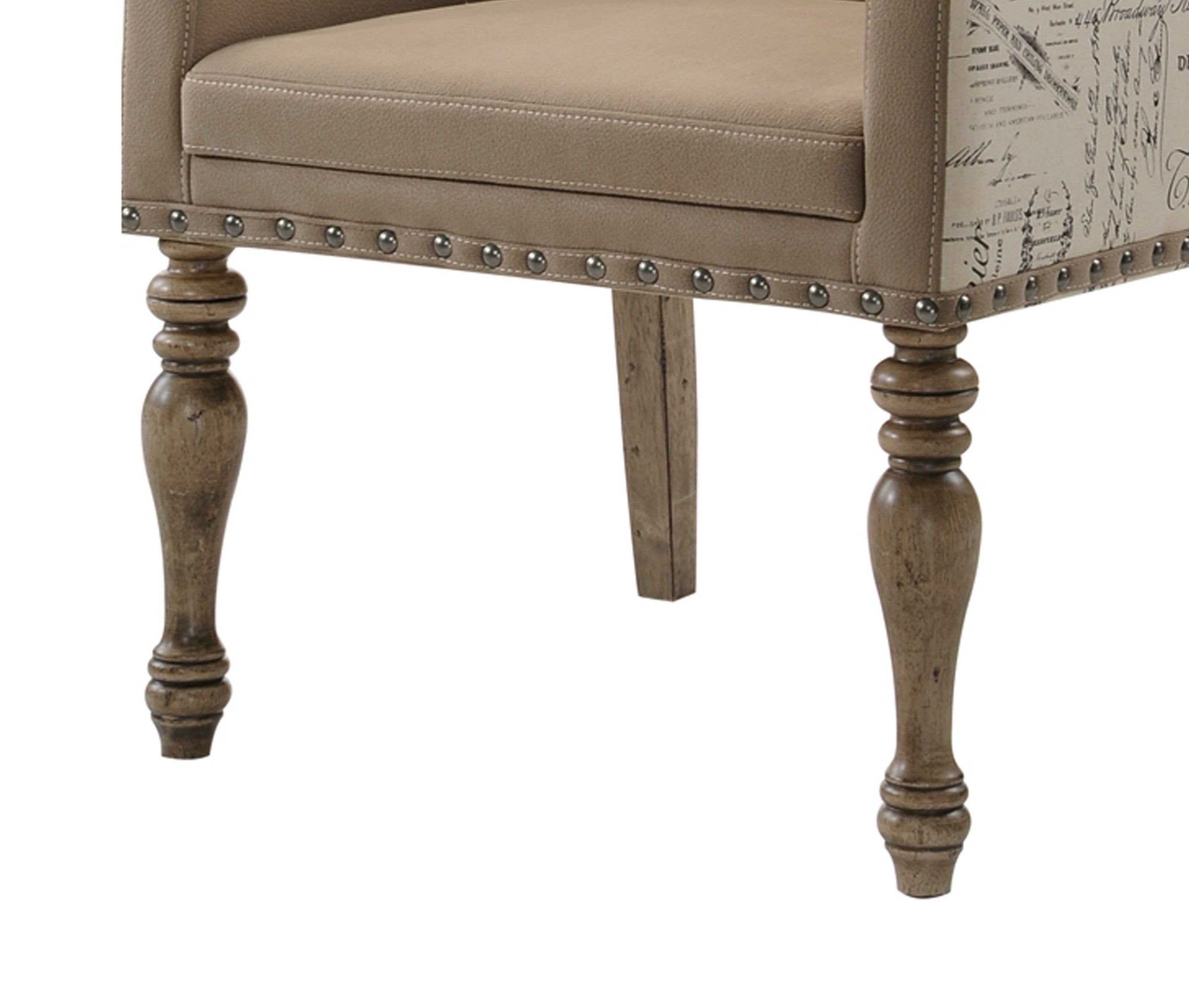 Roundhill Furniture Birmingham Script Printed Driftwood Finish Dining Arm Chairs with Nailhead Trim, Set of 2 - Farmhouse Style Kitchen & Dining Room Seating for Home Decor