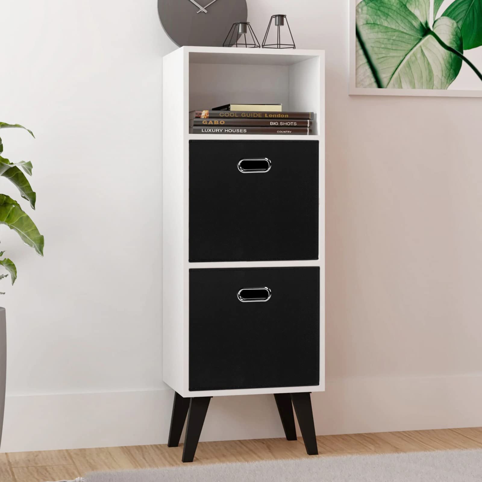 Foldable Fabric Storage Cubes with Dual Handles - Black Closet Organizer Bins for Bedroom, Nursery & Office - Space Saving Storage Boxes for Shelves, Cabinets & Underbed Organization