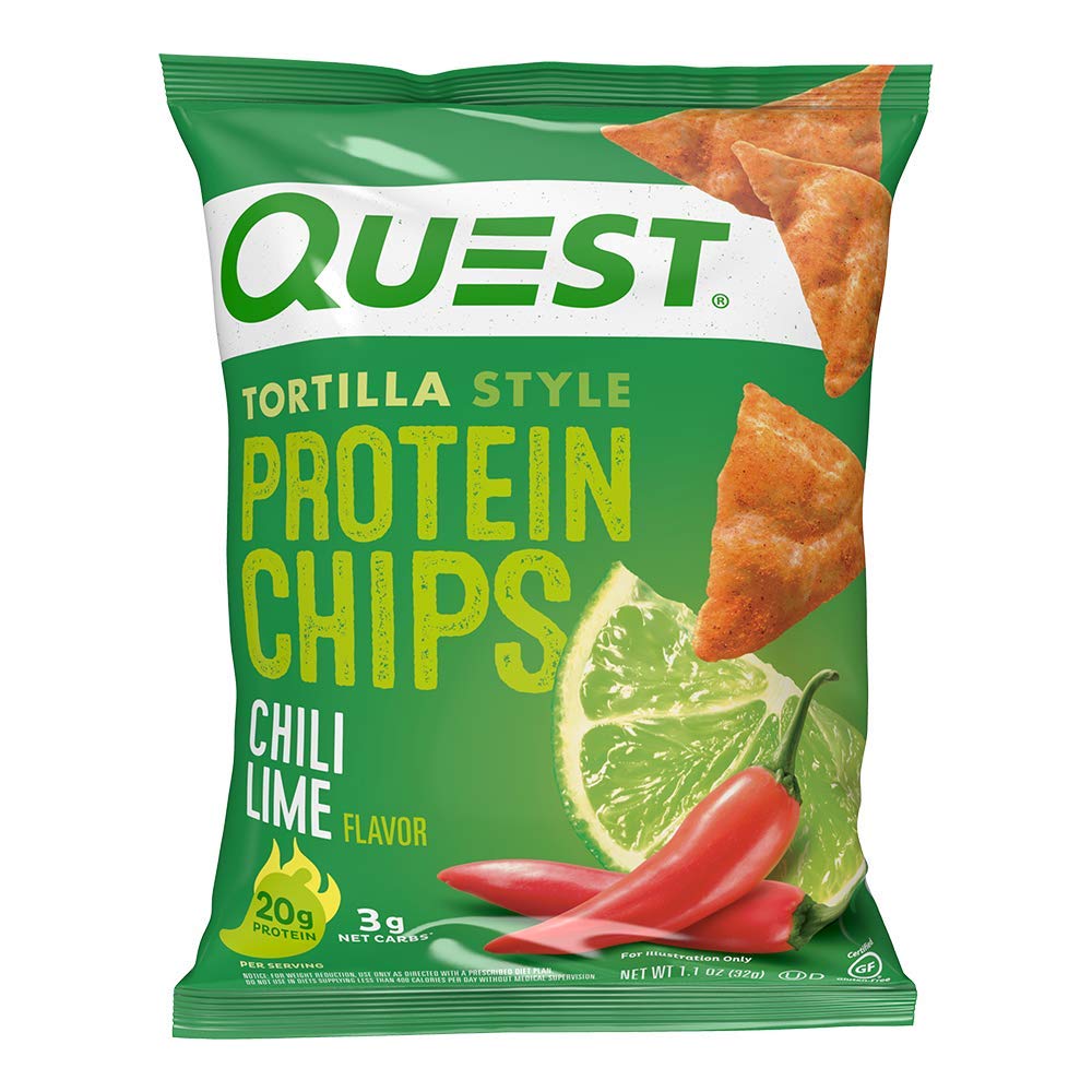 Quest Nutrition Chili Lime Tortilla Style Protein Chips - High Protein 20g, Low Carb 3g Net Carbs, Gluten Free, Keto Friendly Snack - 1.1oz Pack of 12 - Perfect for On-the-Go, Workouts & Healthy Lifestyle