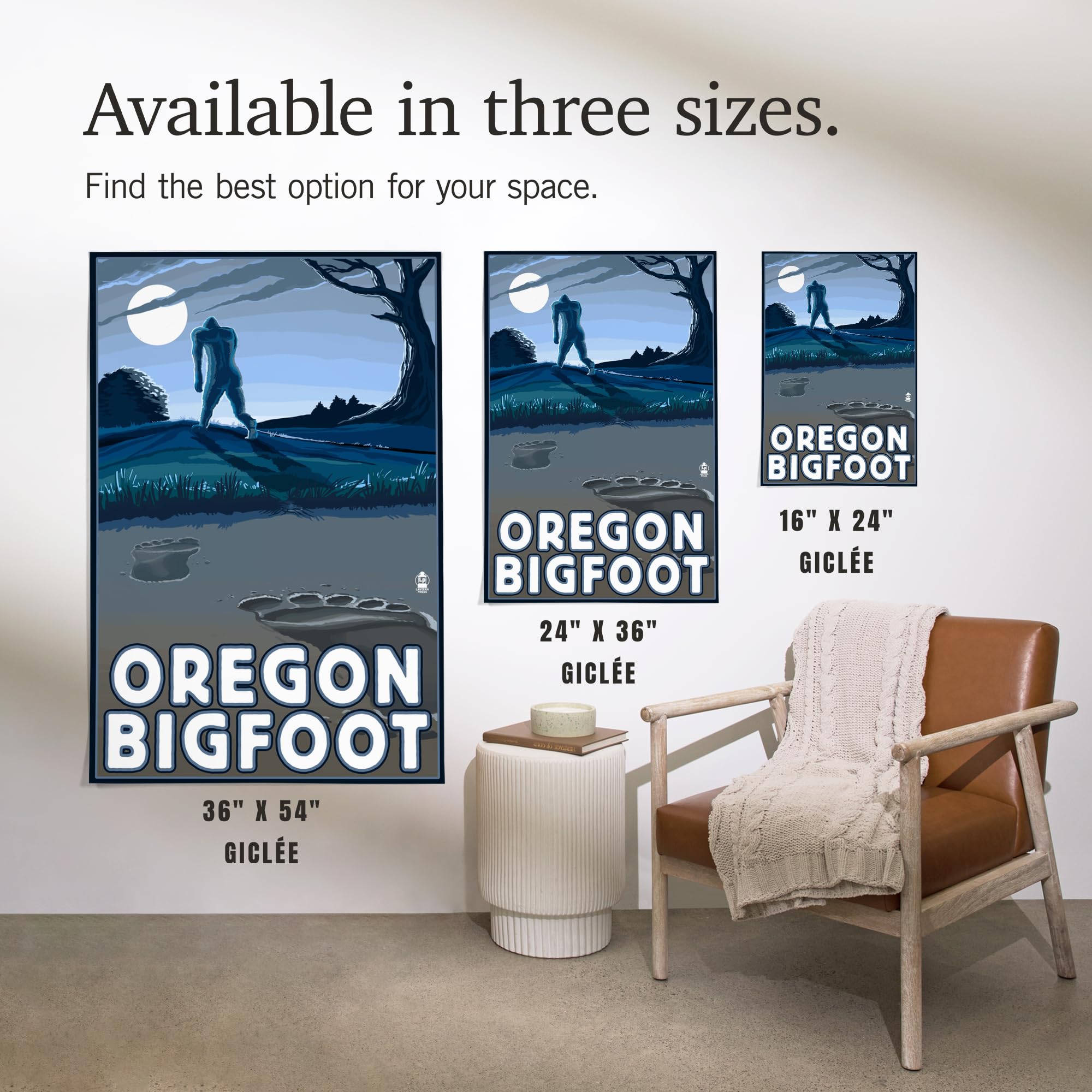 Lantern Press 16x24 Inch Giclee Art Print - Oregon Bigfoot at Night Wall Decor - Perfect for Living Room, Bedroom & Office Artwork