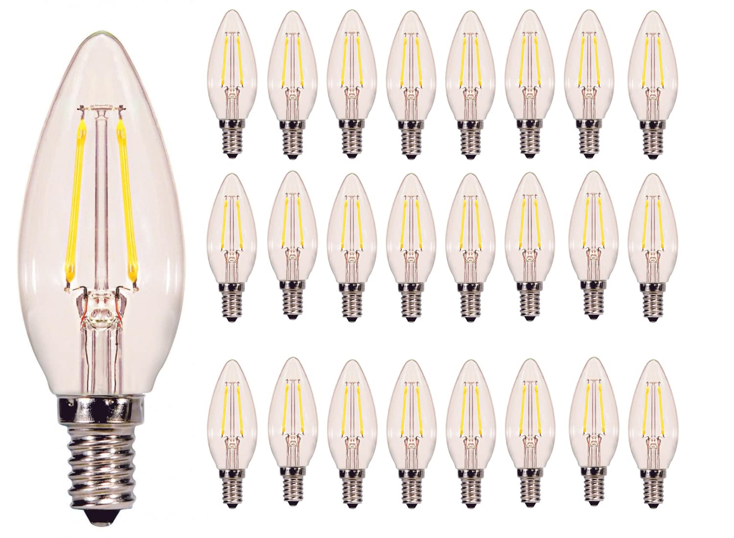 Satco S29920 2.5W B11 LED Light Bulbs - 24 Pack, Dimmable, 2700K Warm White, 200 Lumens, E12 Candelabra Base, 120V, Clear Finish - Perfect for Home, Kitchen, Garage, Office, Restaurants & Decorative Lighting