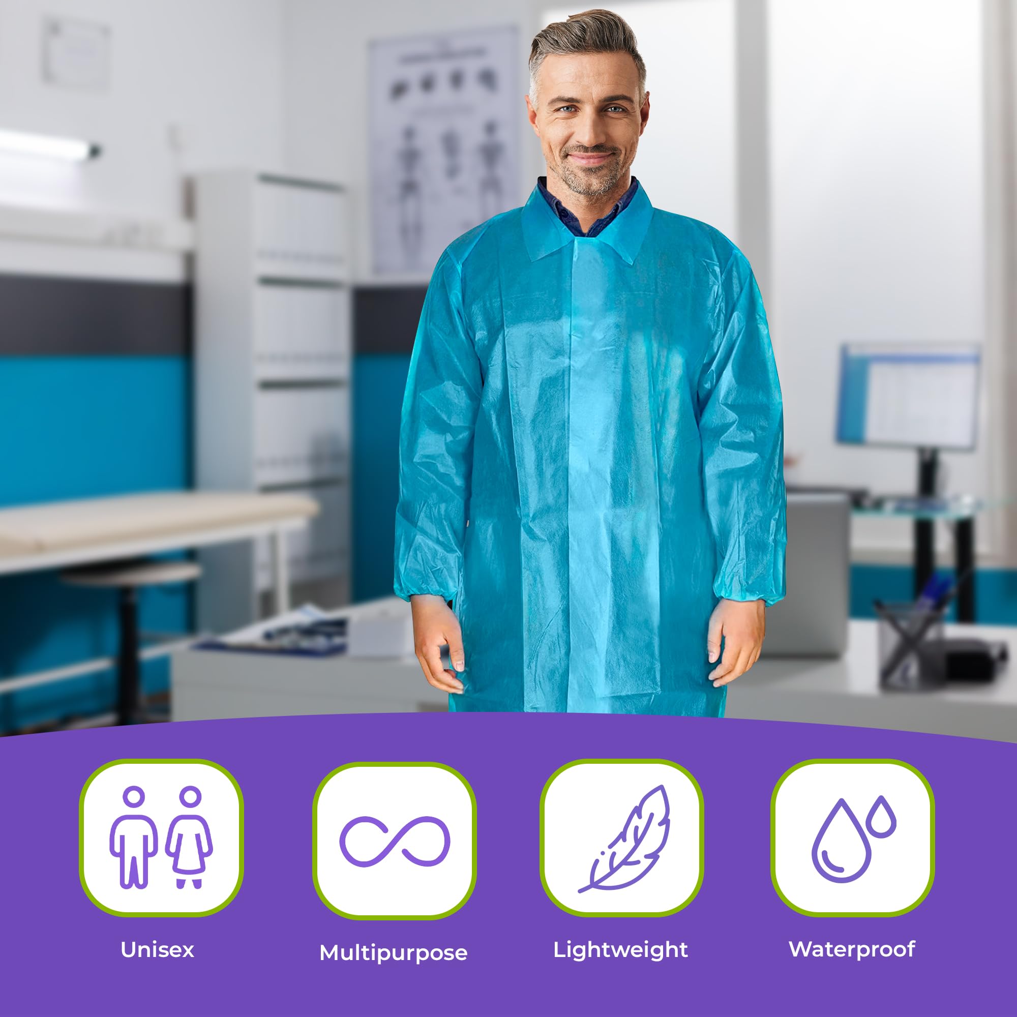 AMZ Medical Supply Disposable Lab Coat - X-Large (Pack of 40) | Blue PP+PE 40GSM Lab Coats for Adults with Loop Fastener & Elastic Wrists | Ideal for Painting, Medical, Laboratory & Industrial Use