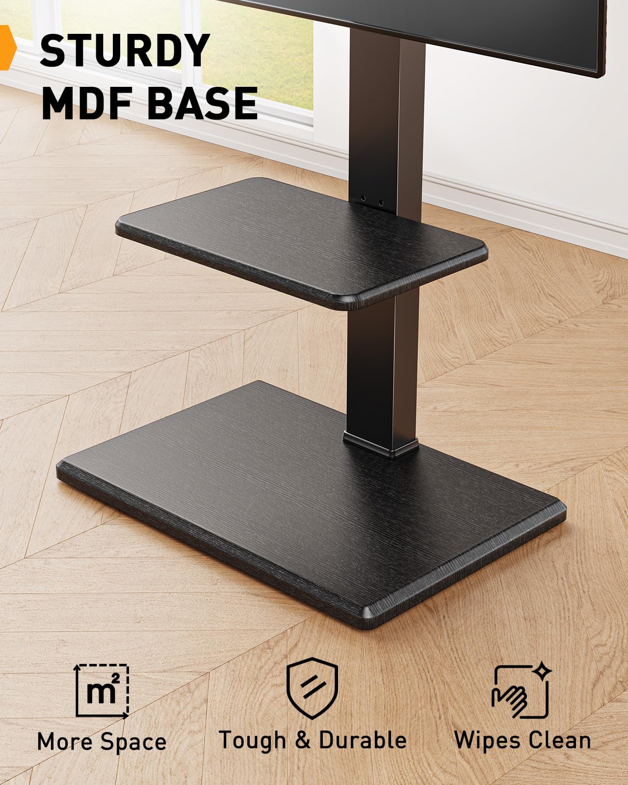 Perlegear Rolling TV Stand with Hidden Wheels - Adjustable Height TV Stand for 30-60 inch TVs (Up to 88 lbs), Wood Base Floor TV Stand with 8 Height Settings & Max VESA 400x400mm - Perfect for Living Room, Bedroom, or Home Theater Setup (Model PGFS14)