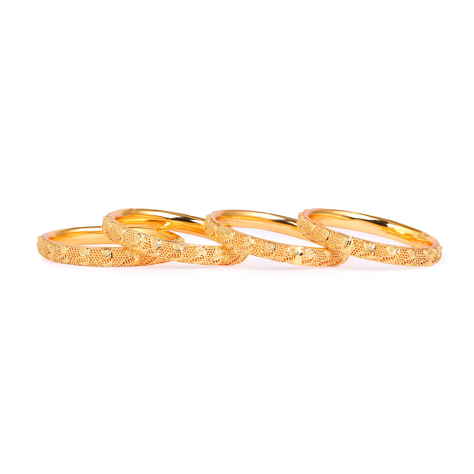 Indian Gold Plated Bangles Set of 4 - Traditional Pola Bracelets for Women | Bollywood Inspired Jewelry | Trendy Costume Bangles for Weddings, Parties & Festive Occasions