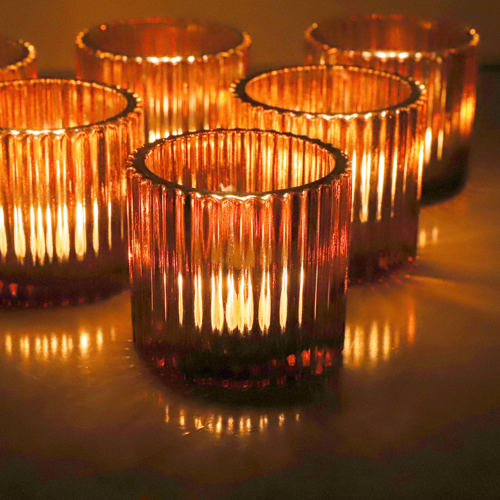 VOHO Set of 12 Amber Glass Votive Candle Holders - 2.75in x 2.56in Bulk Table Centerpieces for Holiday Decorations, Wedding Party & Home Decor - Elegant Amber Candle Jars for Romantic Dinners, Spa Ambiance & Seasonal Celebrations