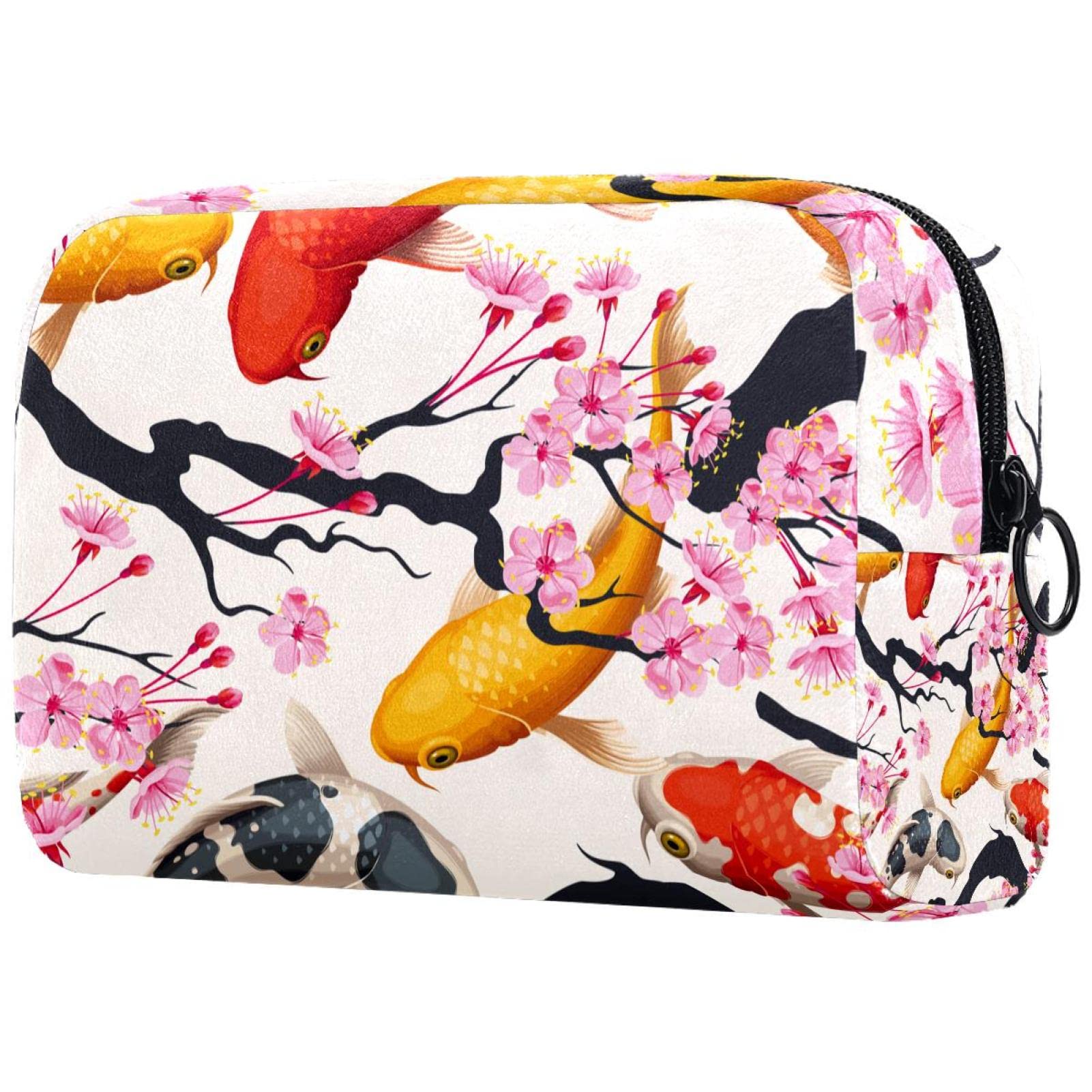 Women's Fish Print Canvas Cosmetic Bag - Medium Makeup Pouch & Portable Pencil Case for Travel, School & Daily Use | Waterproof Cosmetic Storage Organizer | Perfect Gift for Her