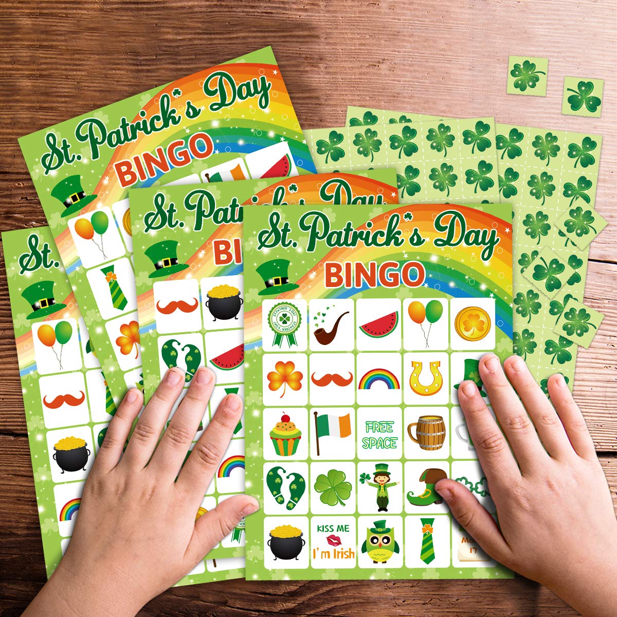 St. Patrick's Day Bingo Game for Kids - 24 Player Green Shamrock Party Supplies for Classroom, Family Gatherings & Festive Celebrations