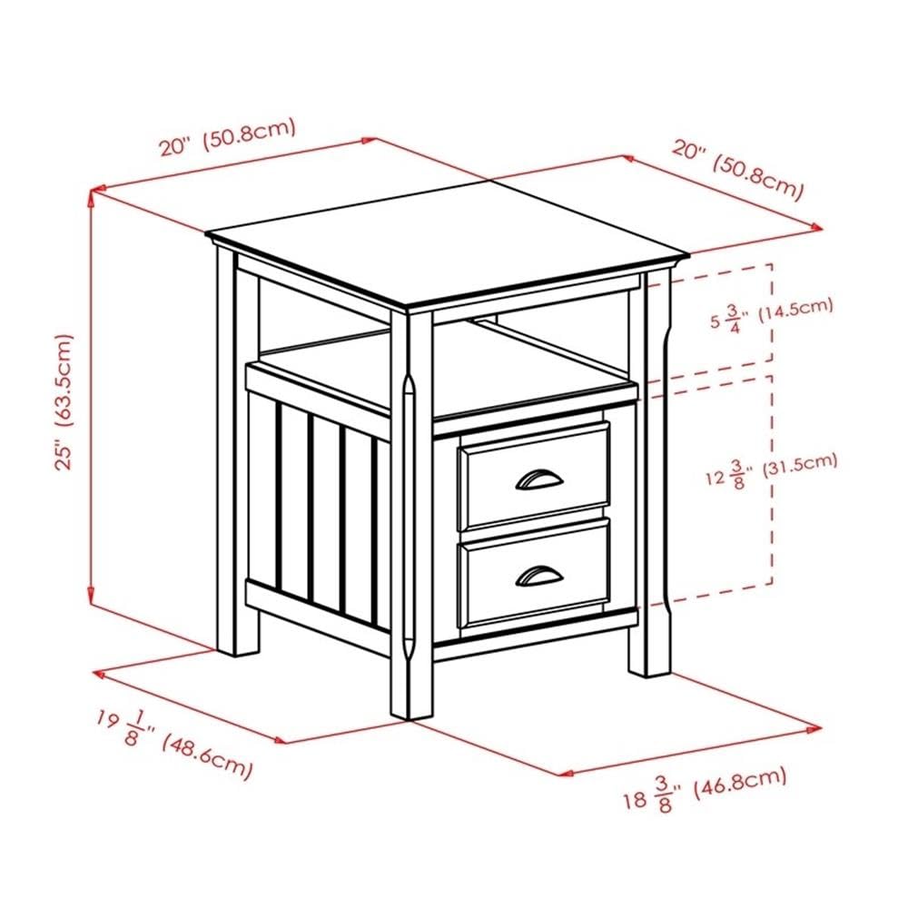 Pemberly Row Transitional Solid Wood Nightstand with 2 Drawers in Black - Stylish Bedside Table for Bedroom Furniture & Home Decor