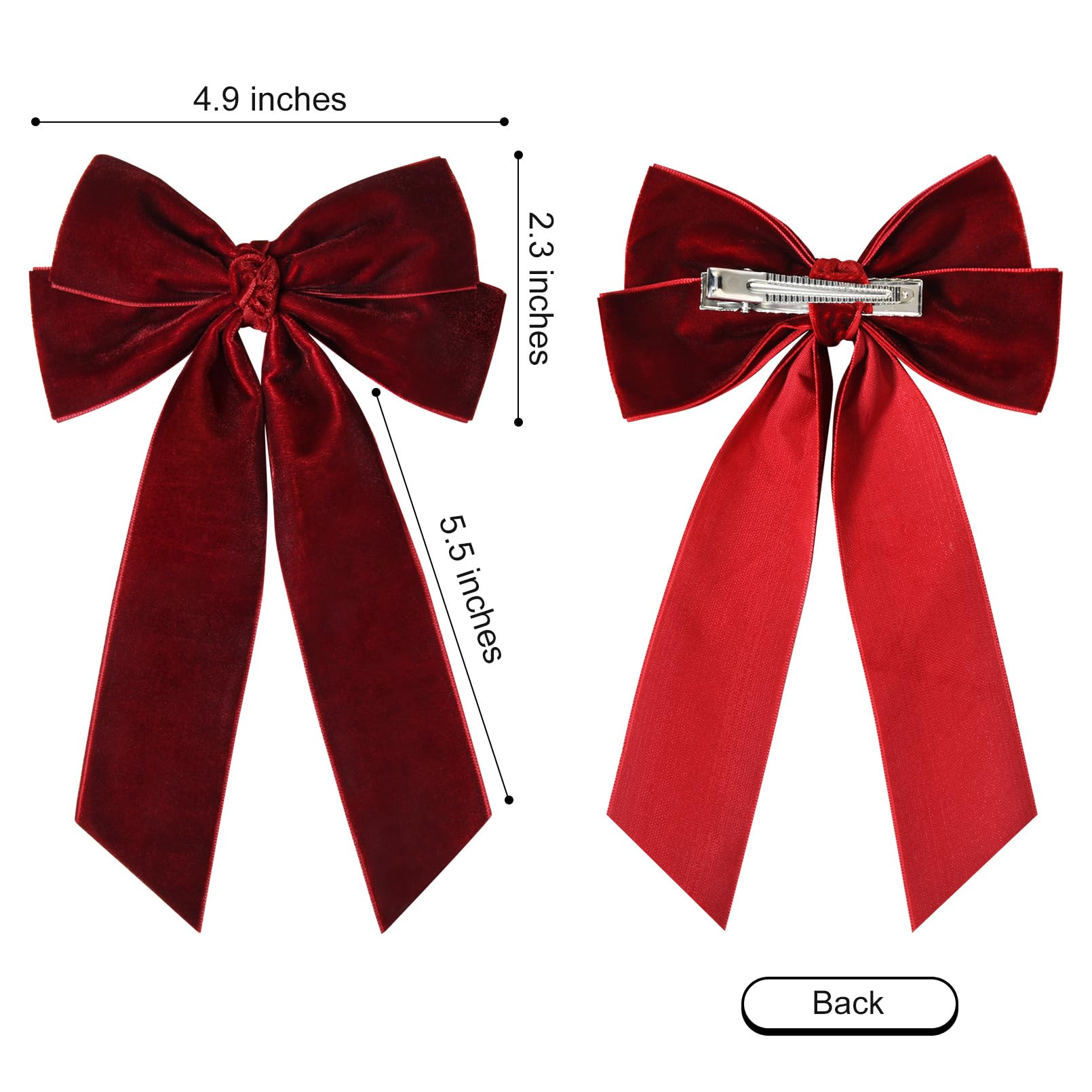 2PCS Velvet Hair Bows - Green & Wine Red Big Alligator Clips Hair Accessories for Women, Girls, Toddlers & Kids | Perfect for Fall Outfits, Parties & Daily Wear