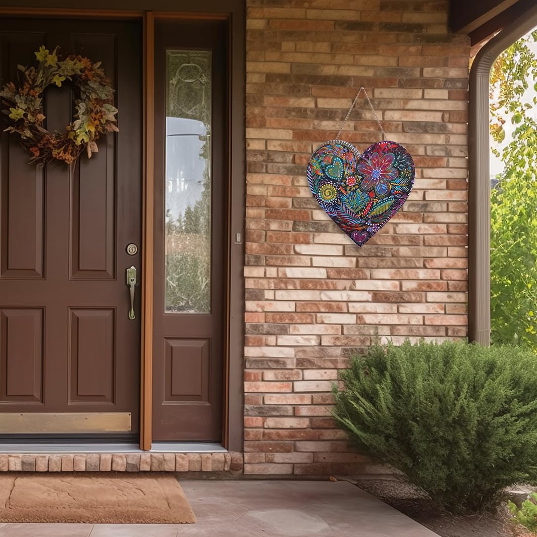 FKKA Farmhouse Front Porch Decor - Harvest Garden Metal Heart Wall Art for Bedroom & Living Room - Light Purple Rustic Home Decor with Easy Hanging Rope - Perfect Housewarming Gift for Fall & Christmas Decorations