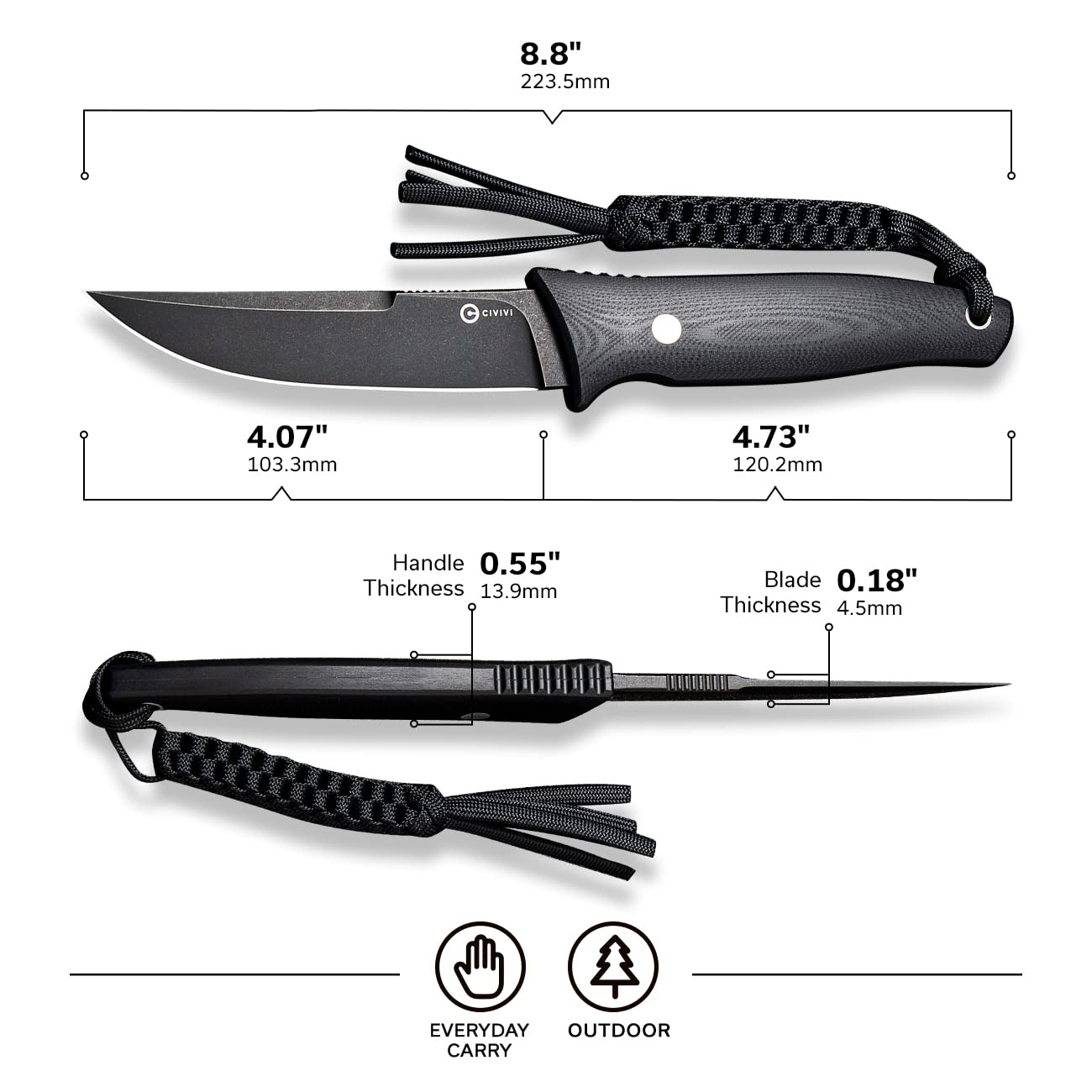CIVIVI Tamashii Fixed Blade Knife - High Carbon Steel Tactical Survival Knife for Outdoor Camping, Hunting & Bushcraft