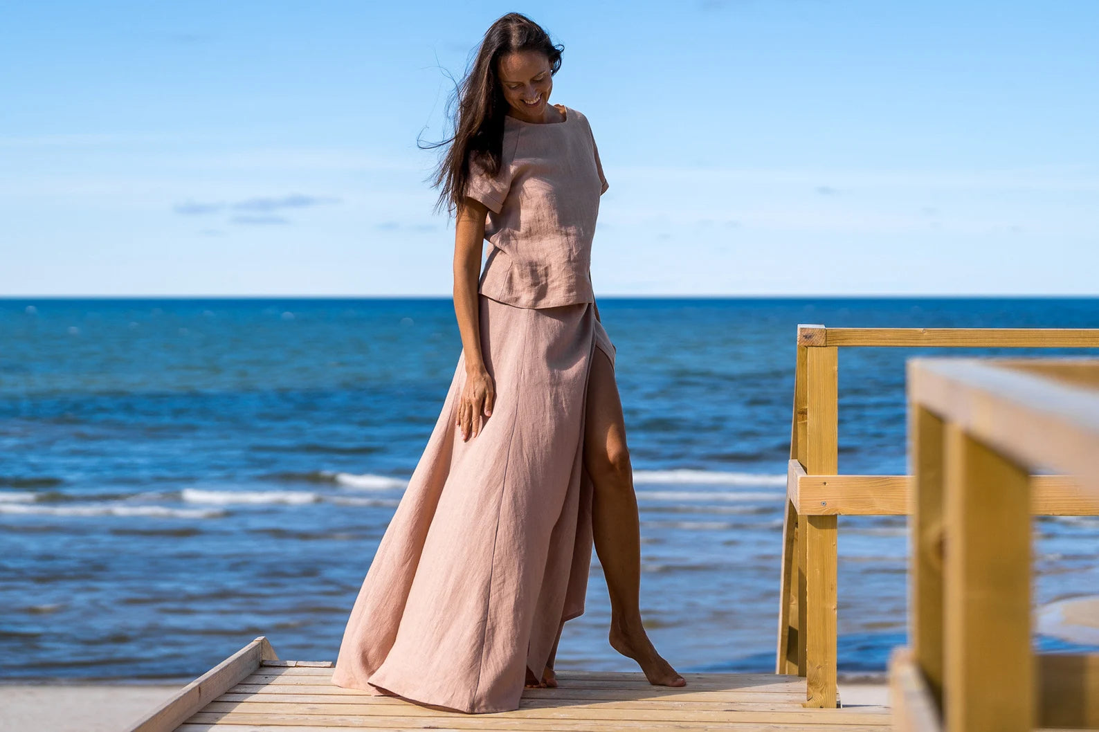 Powder Blue Linen Maxi Skirt for Women - Boho Wrap Beach Skirt with Side Slit | Perfect for Summer Vacations, Beach Getaways & Casual Outings