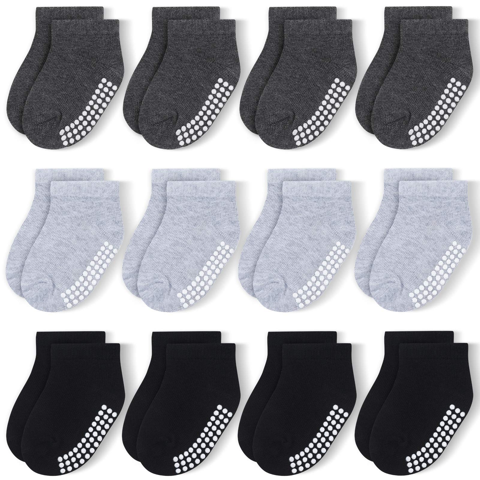 JAKIDAR 12-Pair Baby Socks - Soft Cotton Non-Slip Toddler Ankle Socks for Boys & Girls (0-24 Months) - Perfect for Playtime, Daycare & First Steps
