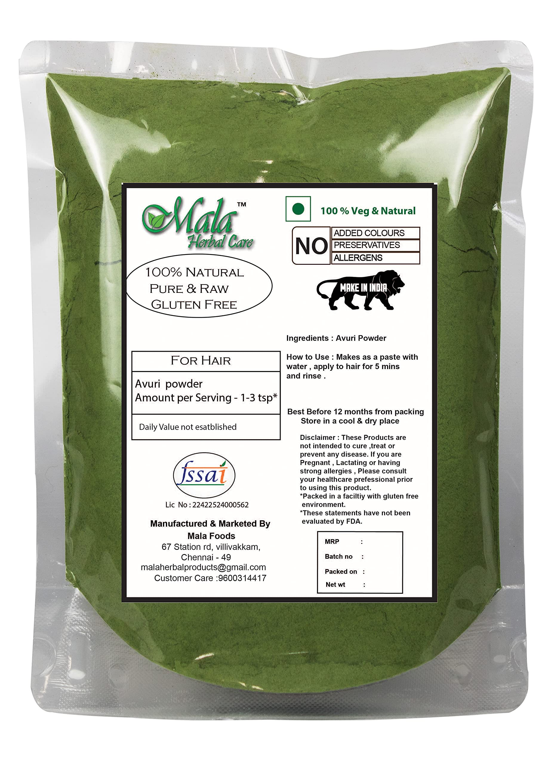 Avuri Powder (Indigo Powder) for Natural Hair Care & Coloring - 500g | Chemical-Free Herbal Hair Dye for Gray Coverage & Scalp Health | DIY Hair Mask & Ayurvedic Treatment