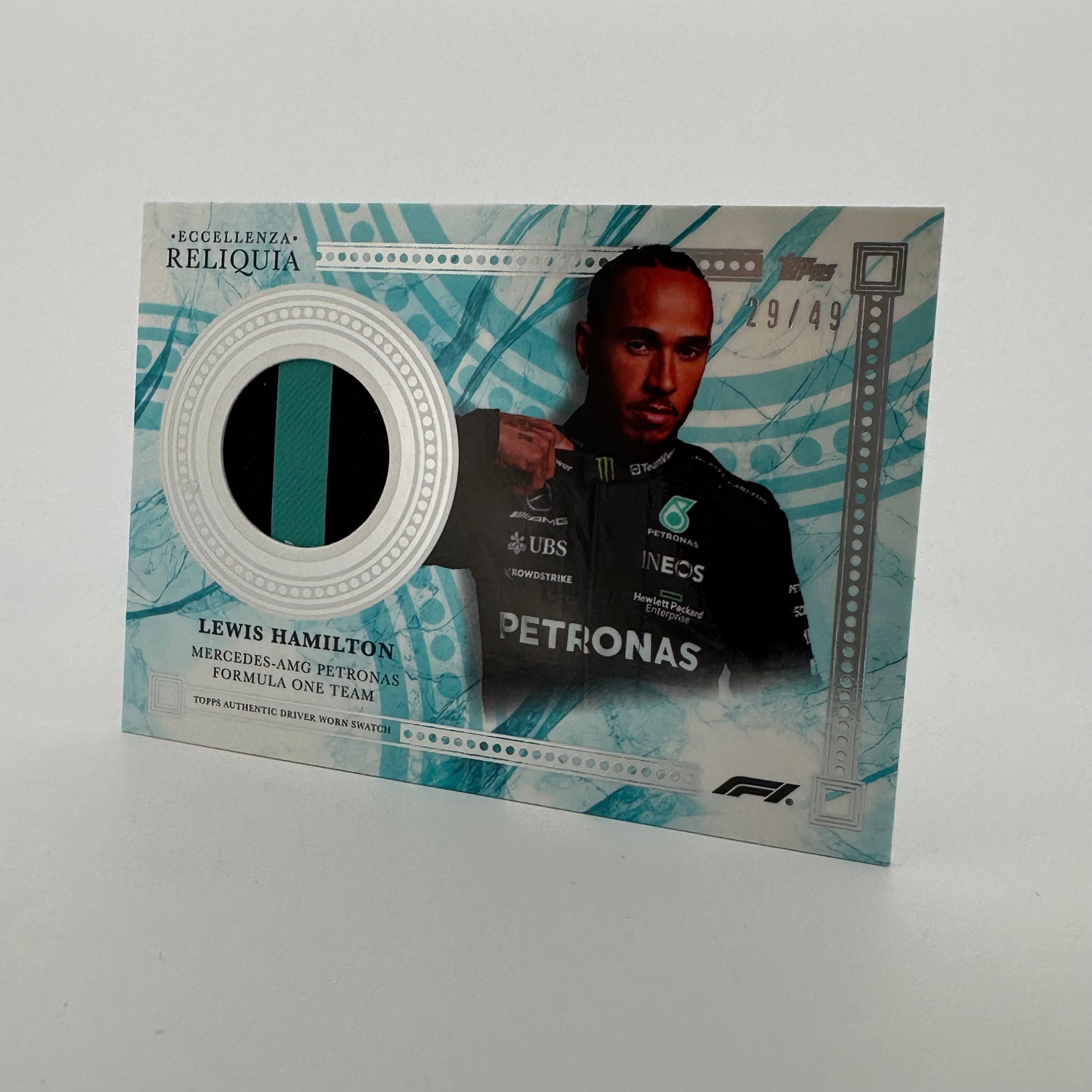 2023 Topps Eccellenza Reliquia Lewis Hamilton Blue Racing Memorabilia Card - Perfect for F1 Collectors, Sports Fans, and Gift Giving
