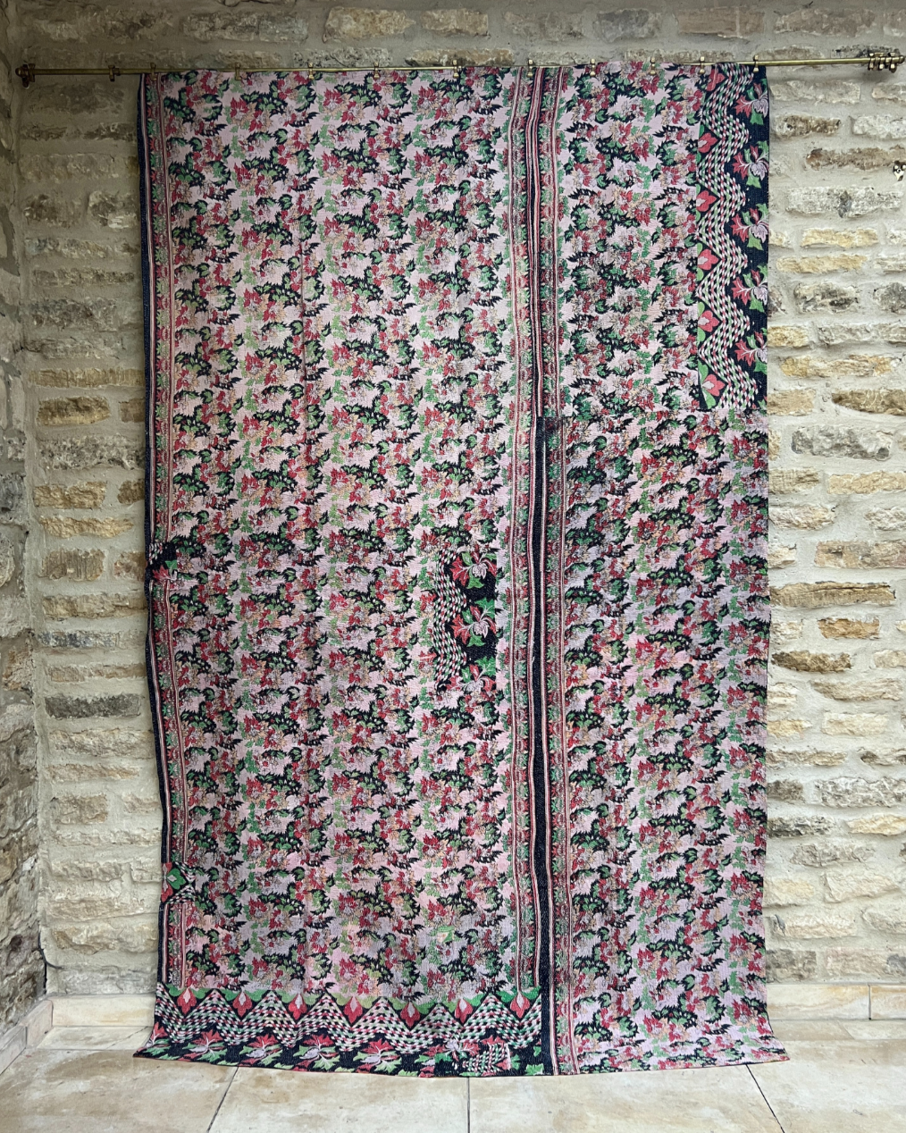Premium Midweight Kantha Quilt No. 718 - Handmade Cotton Throw Blanket for Bed, Sofa & Cozy Home Decor