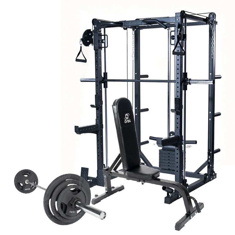 Orbit 3-in-1 Power Rack with 85LB Weight Stack & Adjustable Bench (OB86OP70KG) - Perfect for Home Gym Strength Training & Full-Body Workouts
